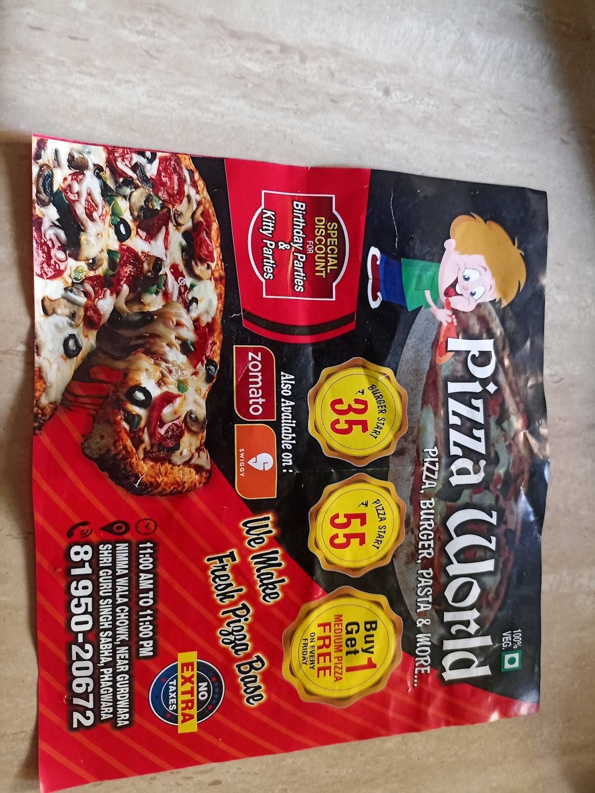 Pizza World menu