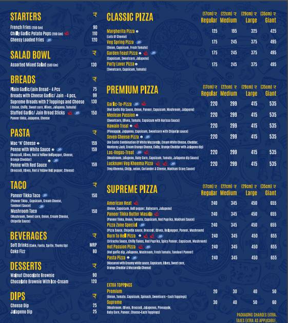 Pizza Zone Morbi menu