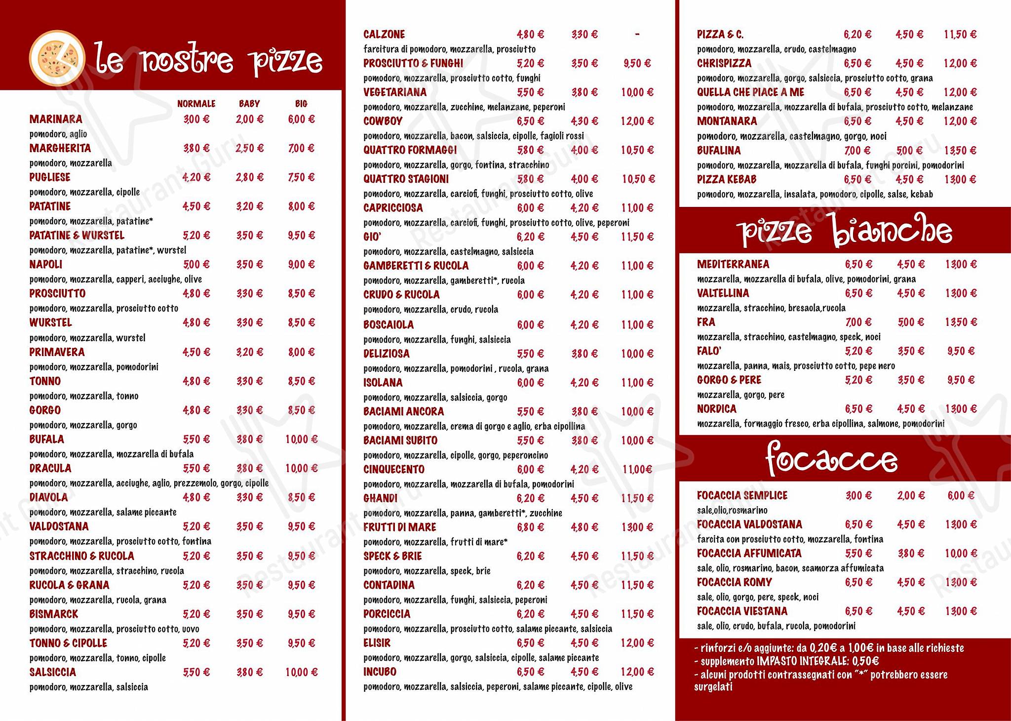 Menu da Pizza & C pizzeria, Mondovì