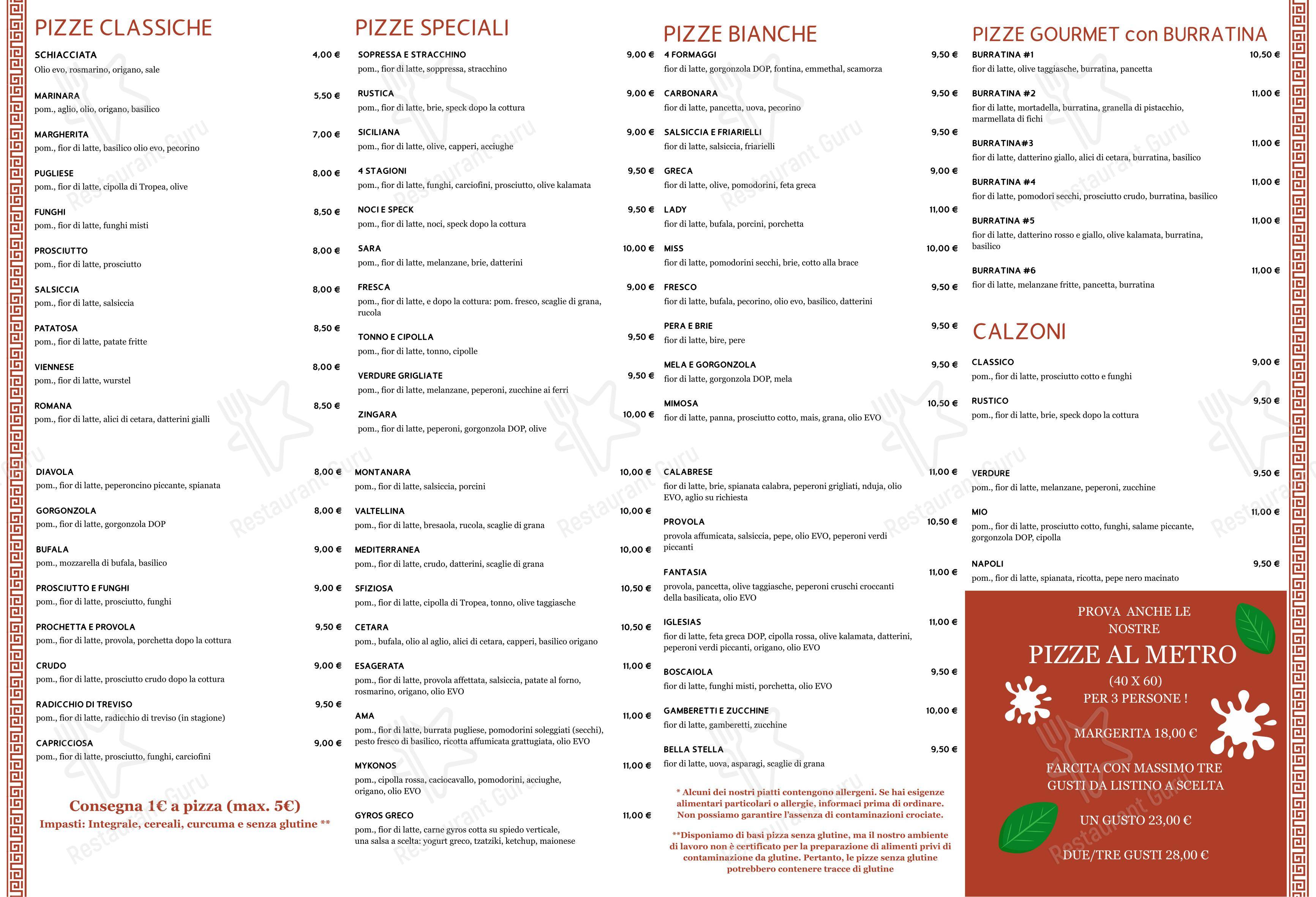 Menu per Pizza e Delizie Greche pizzeria