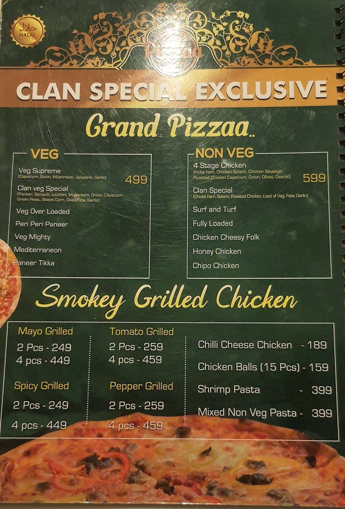 Pizzaa Clan menu