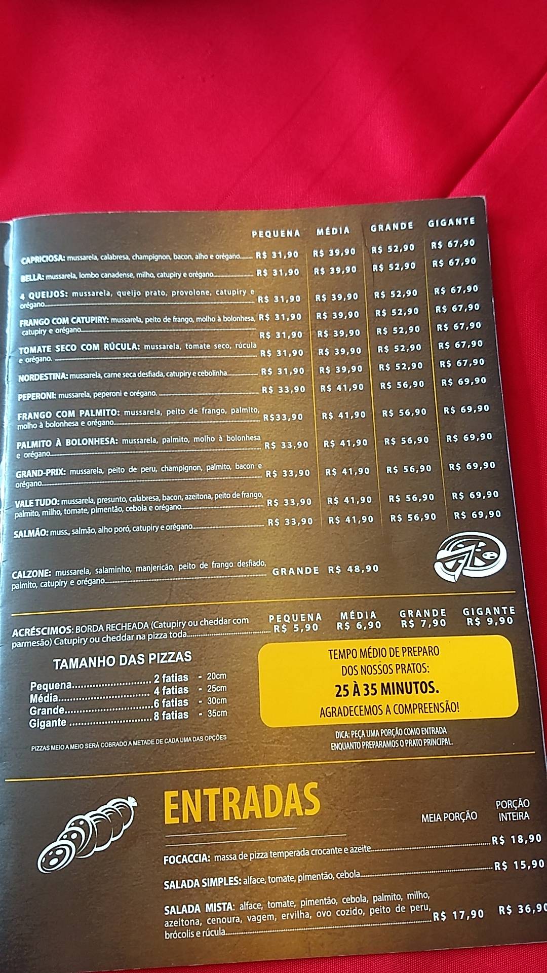 Pizzaiolo Tradição cardápio