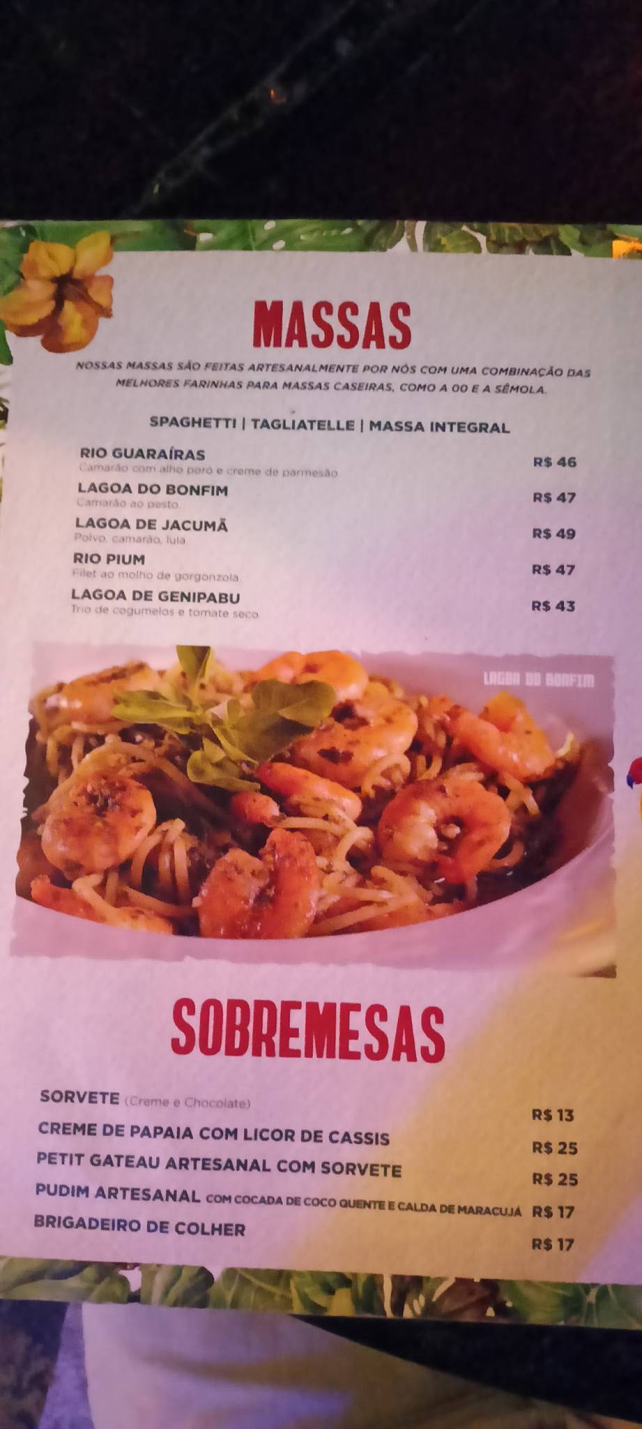 Curva do Vento cardápio