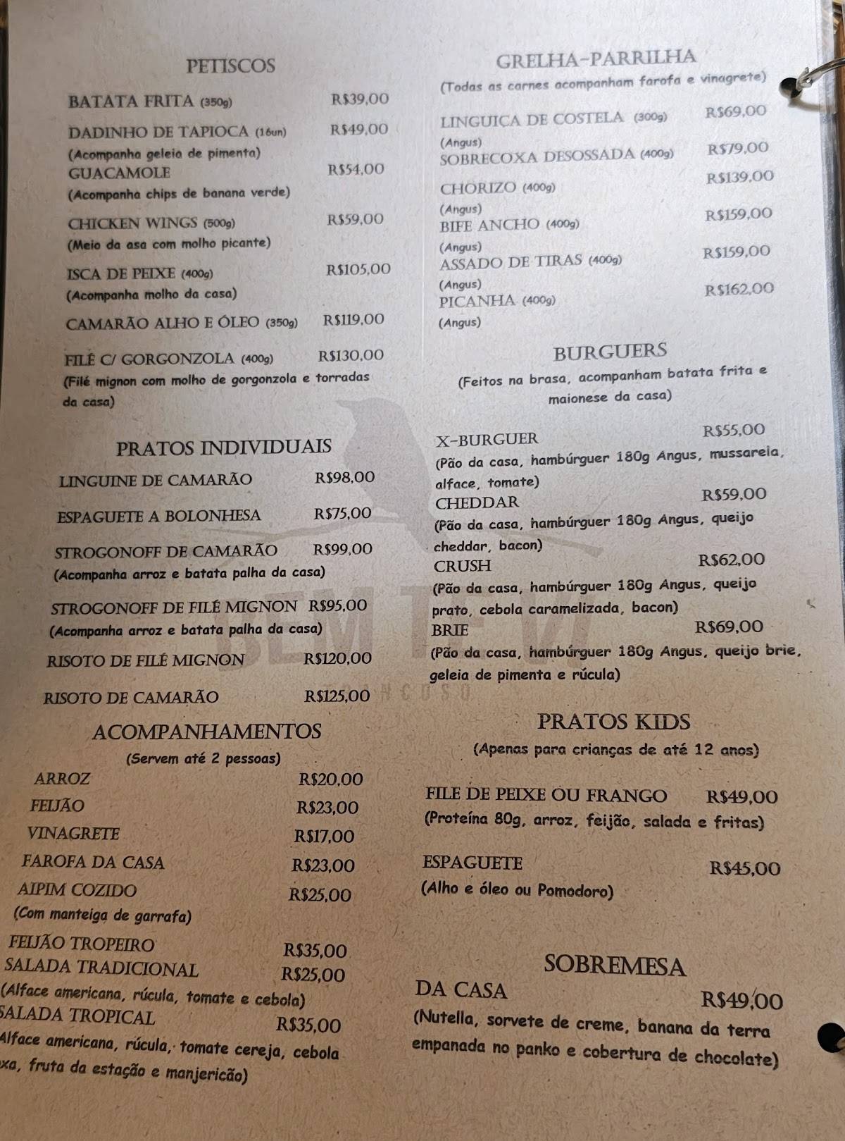 Pizzaria e Restaurante Bem Te Vi Trancoso cardápio