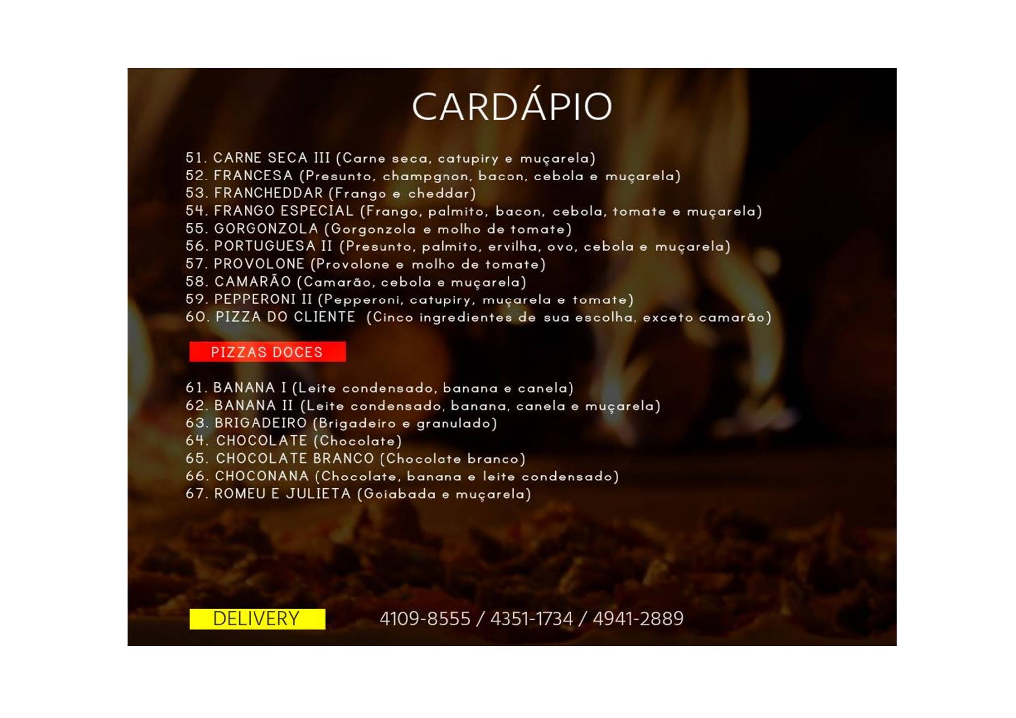 Pizzaria Estrela II cardápio