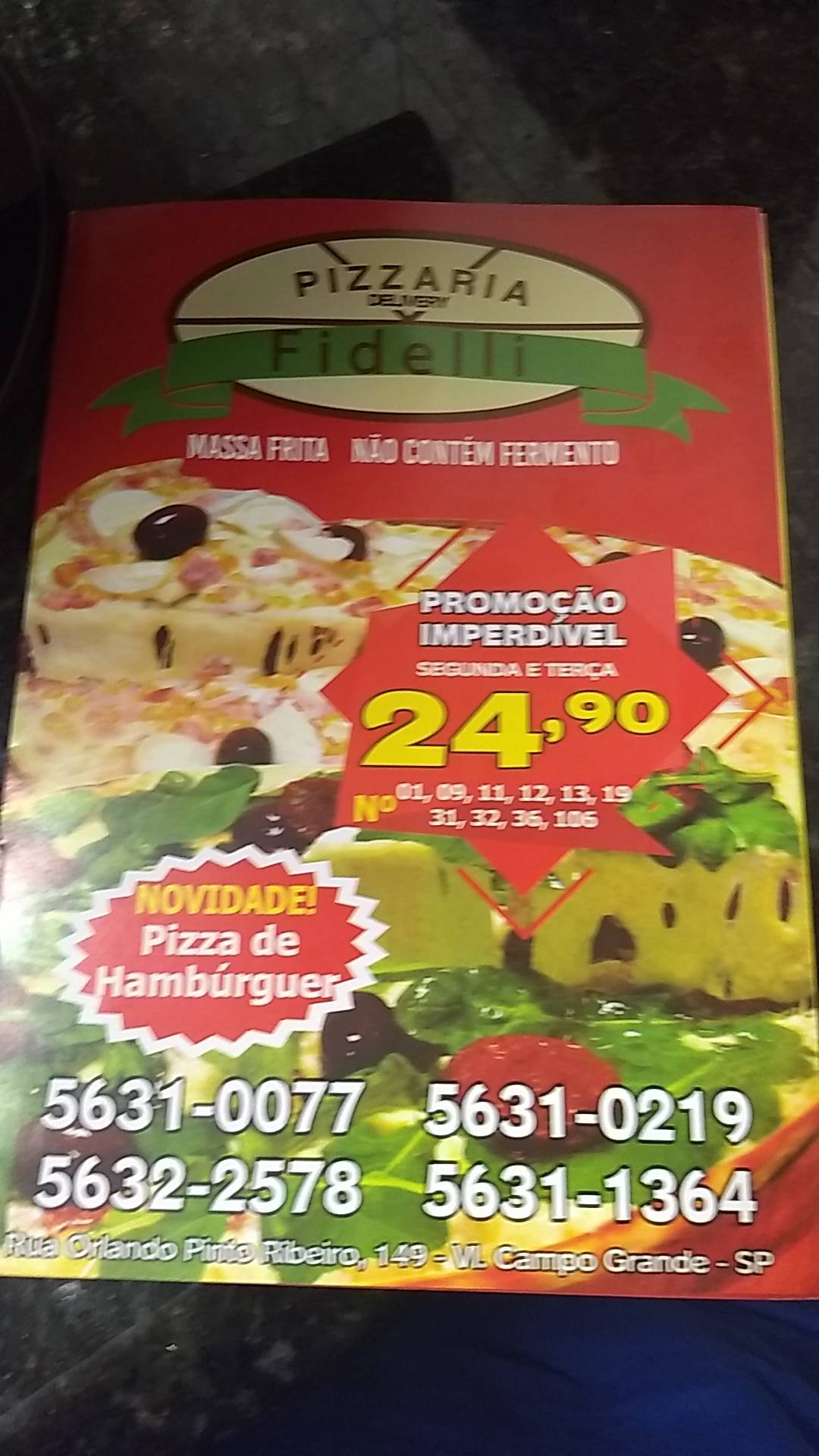 Pizzaria Fidelli cardápio