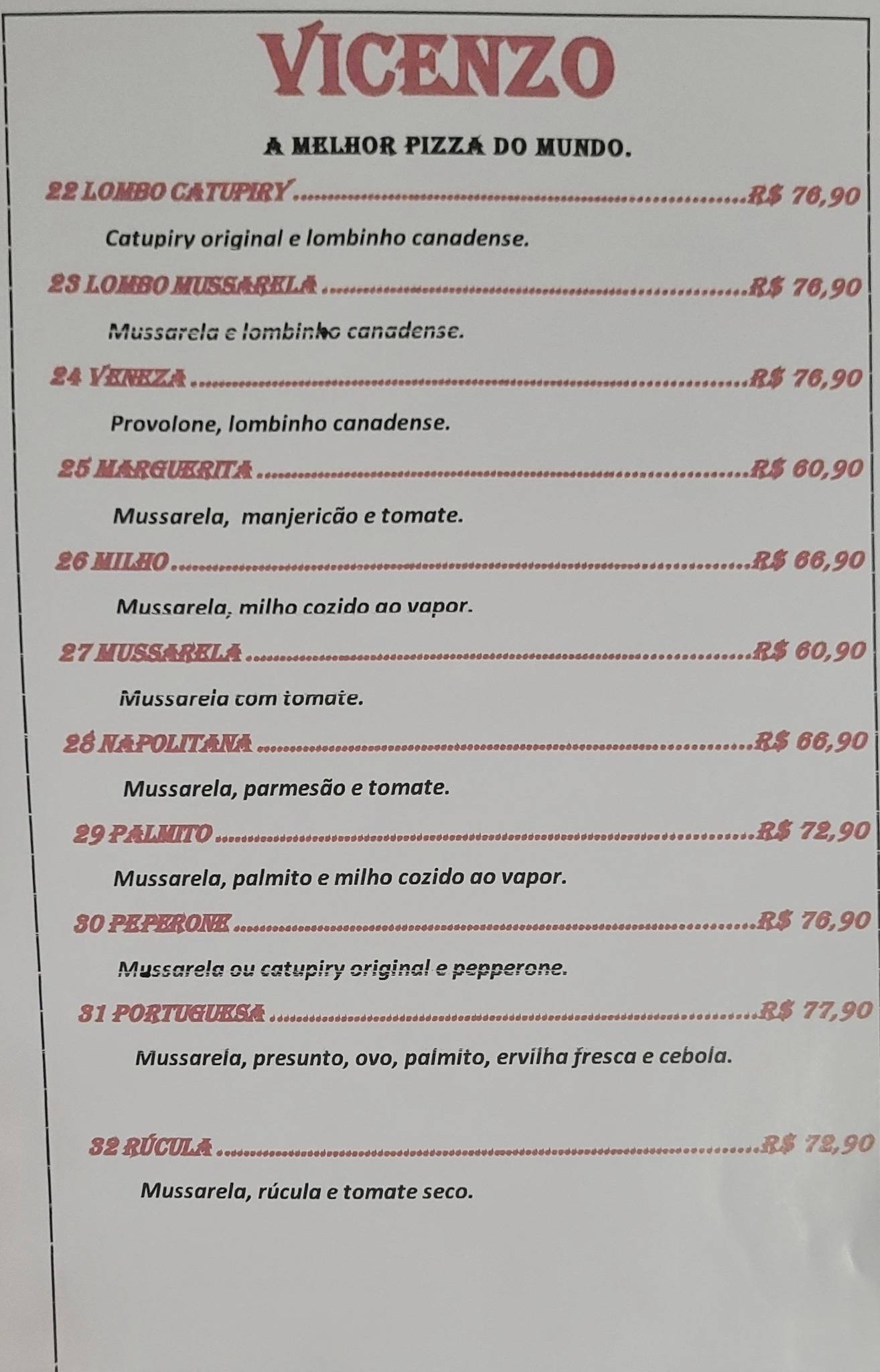 Pizzas Vicenzo cardápio