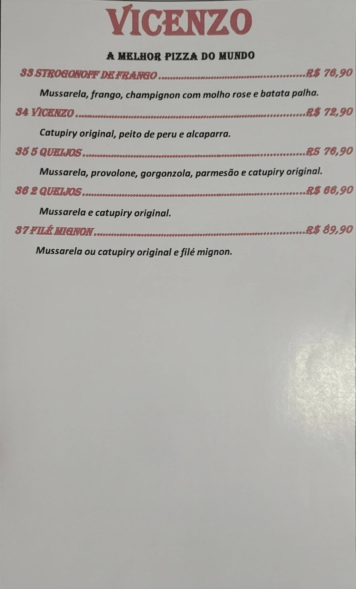 Pizzas Vicenzo cardápio