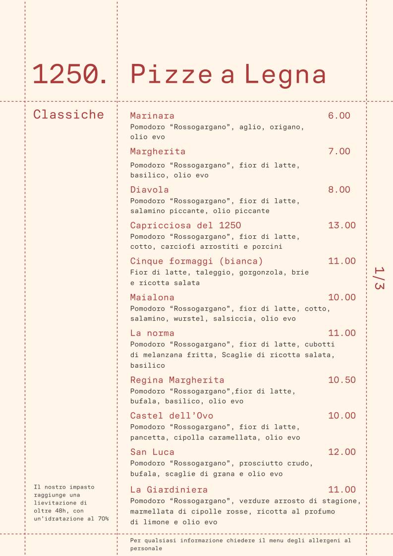 Menu di 1250 Ristorante Pizzeria 