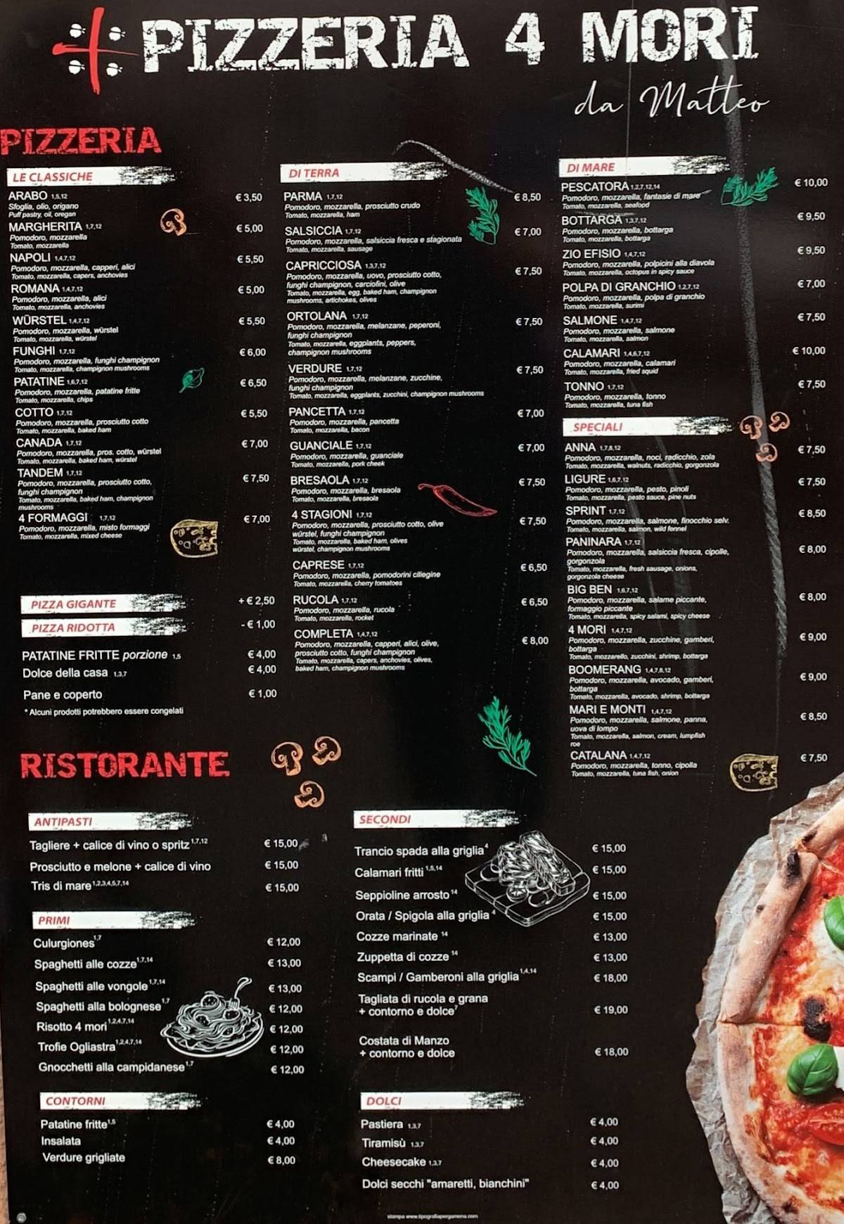 Menu di Pizzeria 4 Mori...da Matteo...forno a legna 
