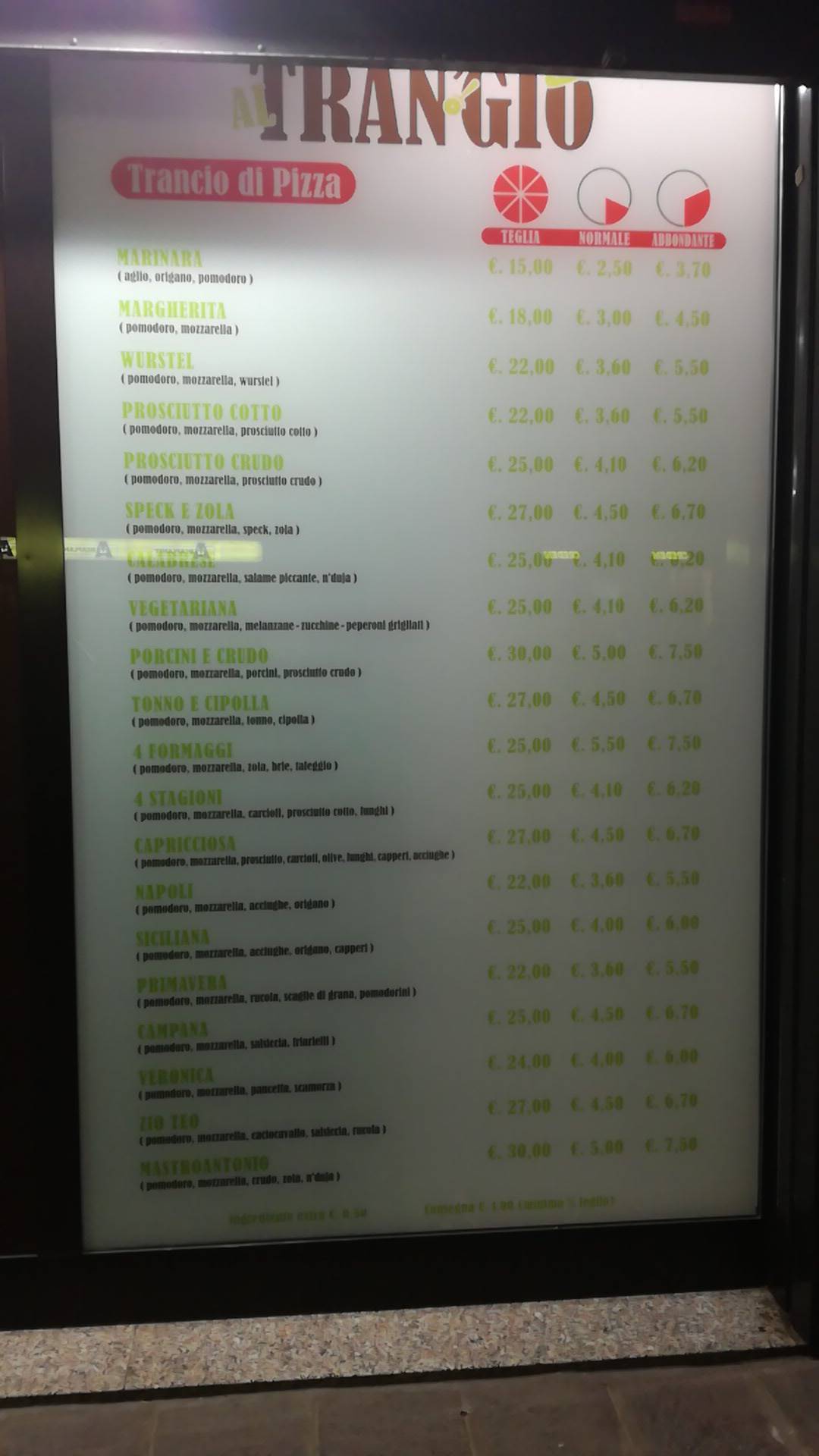 Menu di Pizzeria Al Tran'Gio' 