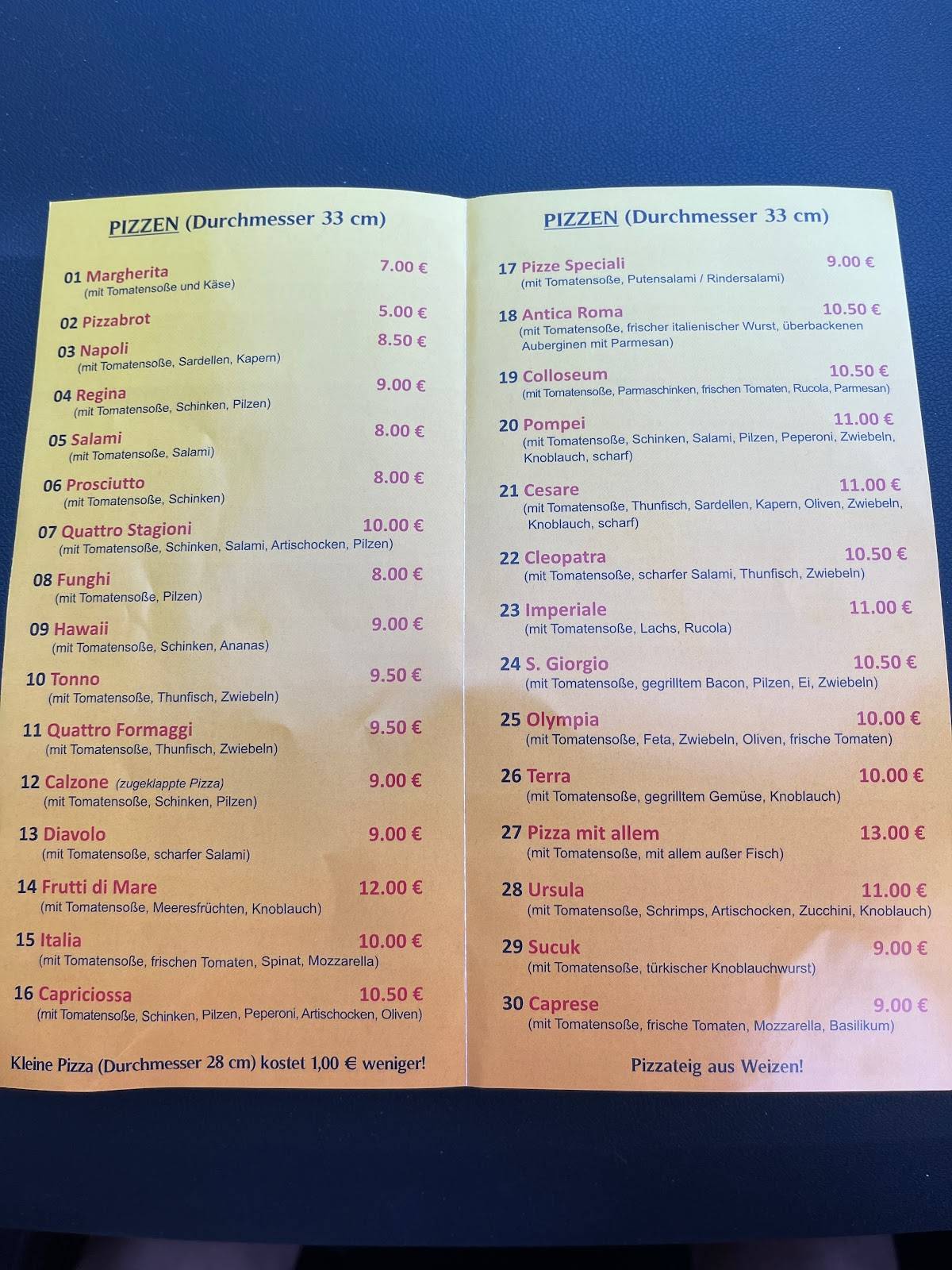 Speisekarte von Antica Roma pizza, Schongau