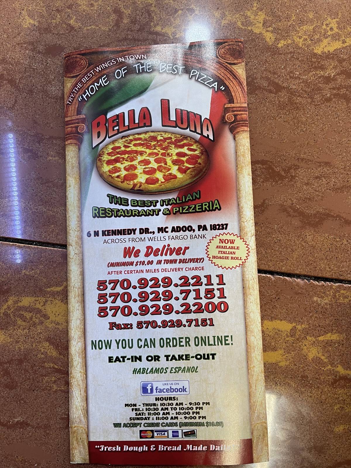 Menu At Bella Luna Italian Restaurant And Pizzeria Mcadoo