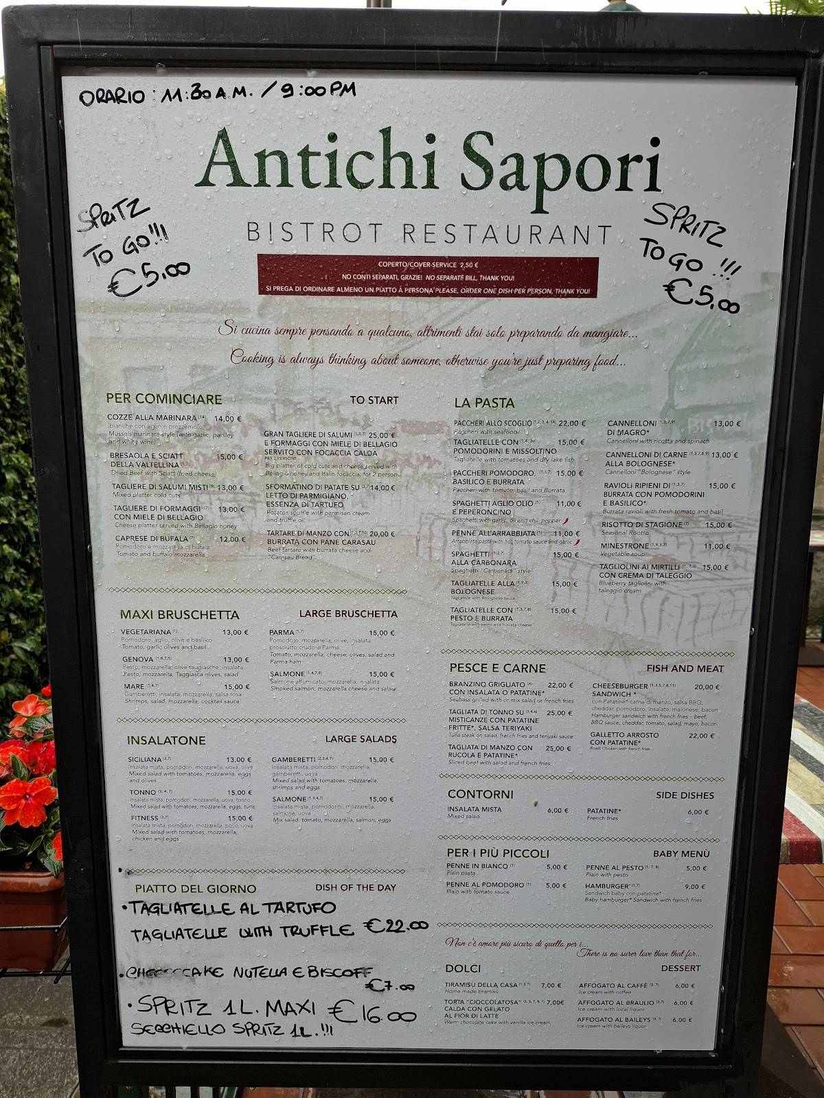 Menu di Bistrot Restaurant Antichi Sapori 