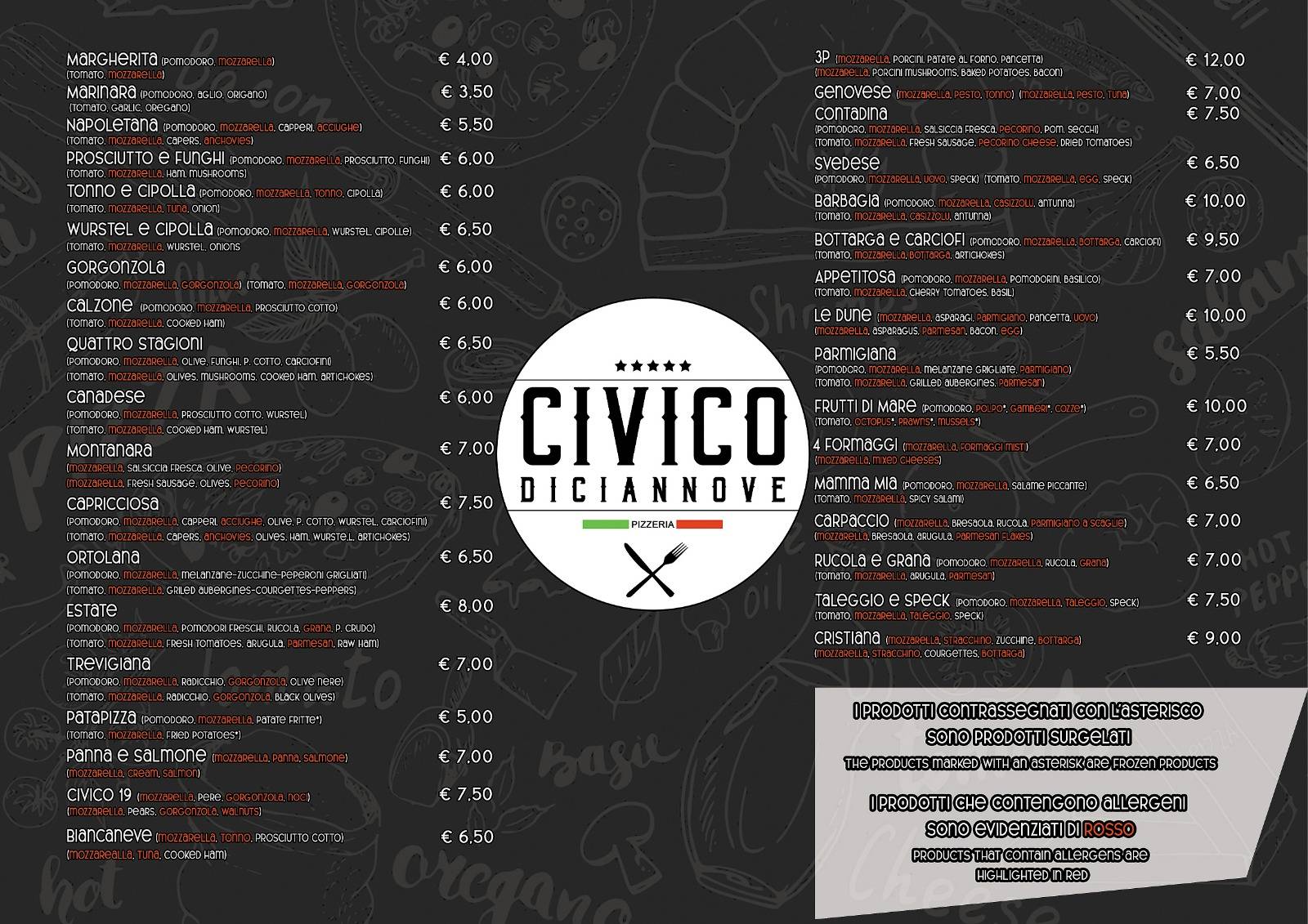 Menu di Pizzeria Civico Diciannove 