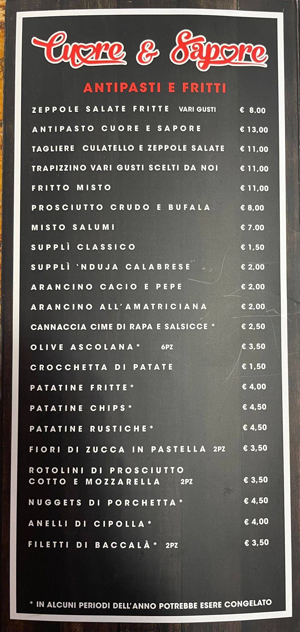 Menu di Pizzeria Cuore & Sapore 