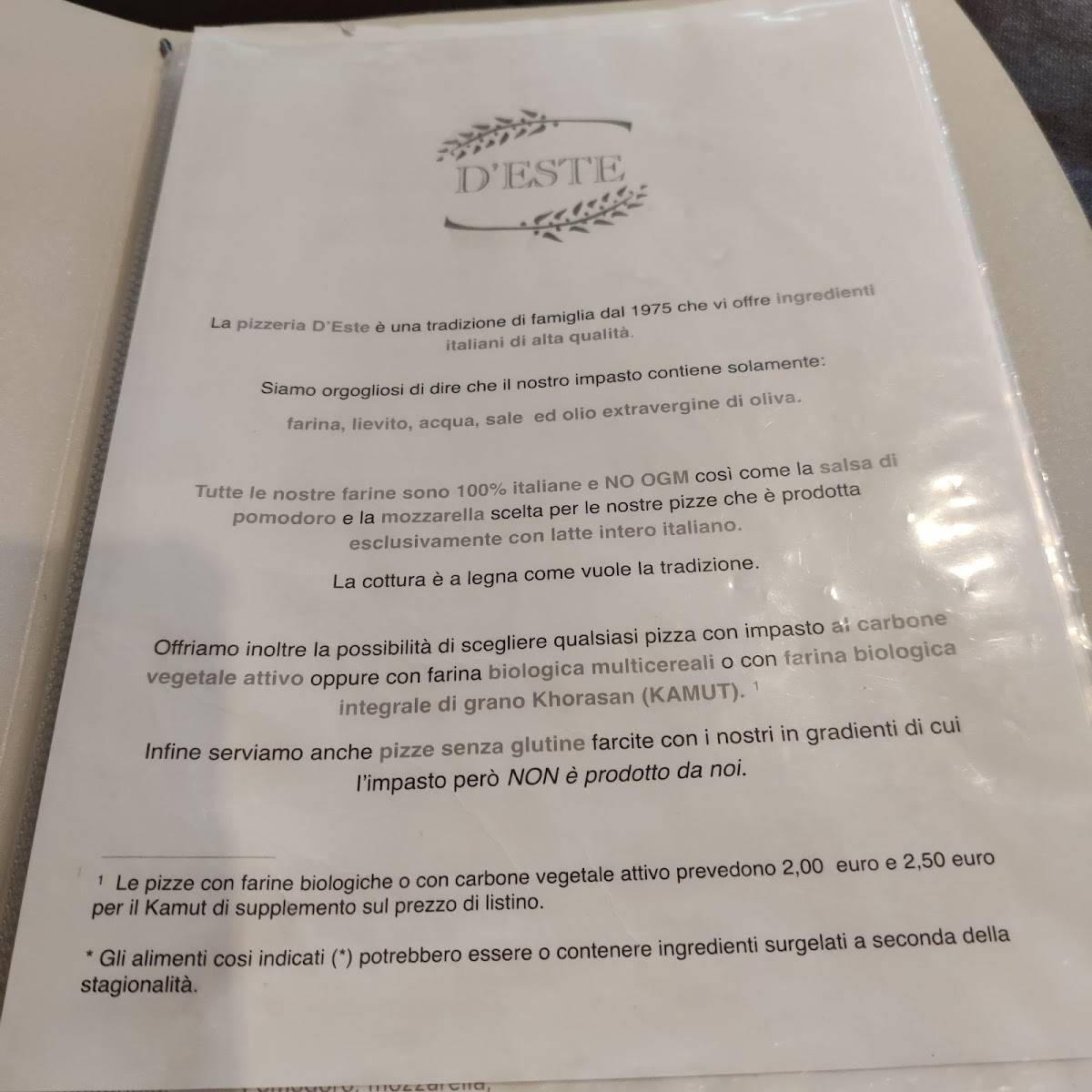 Menu di Pizzeria D'Este 