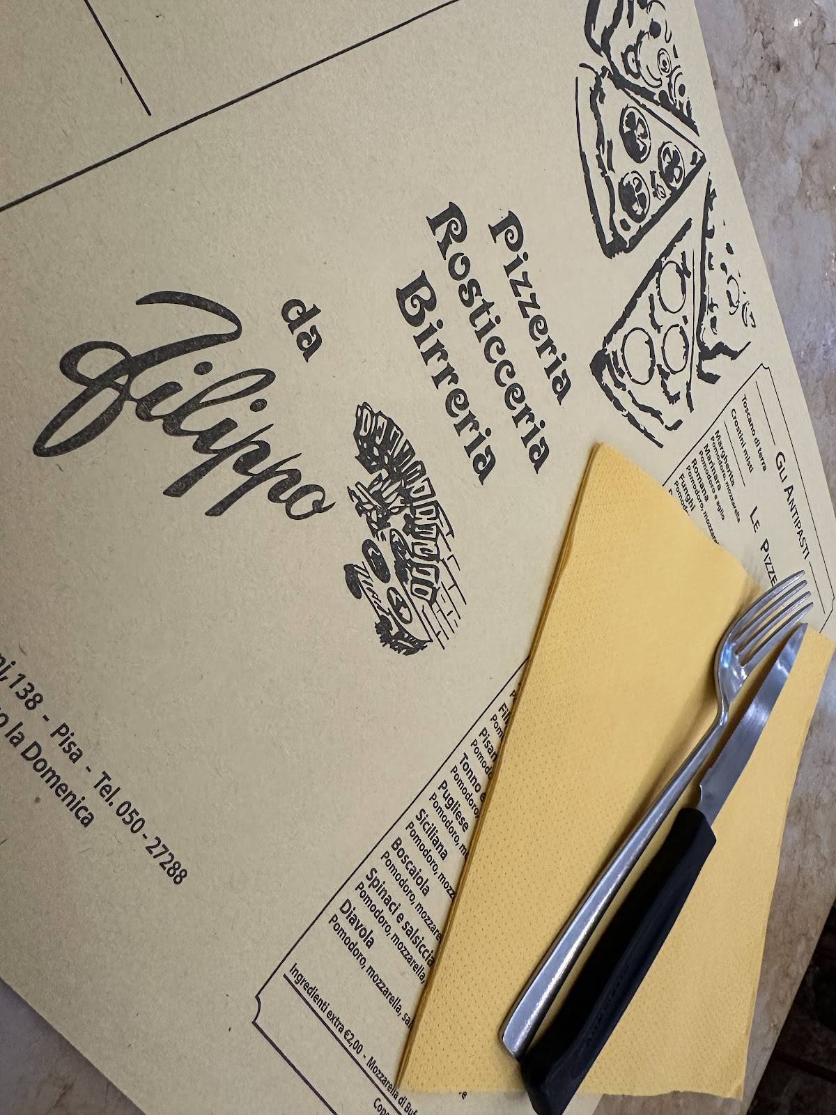 Menu di Pizzeria Da Filippo Pisa 