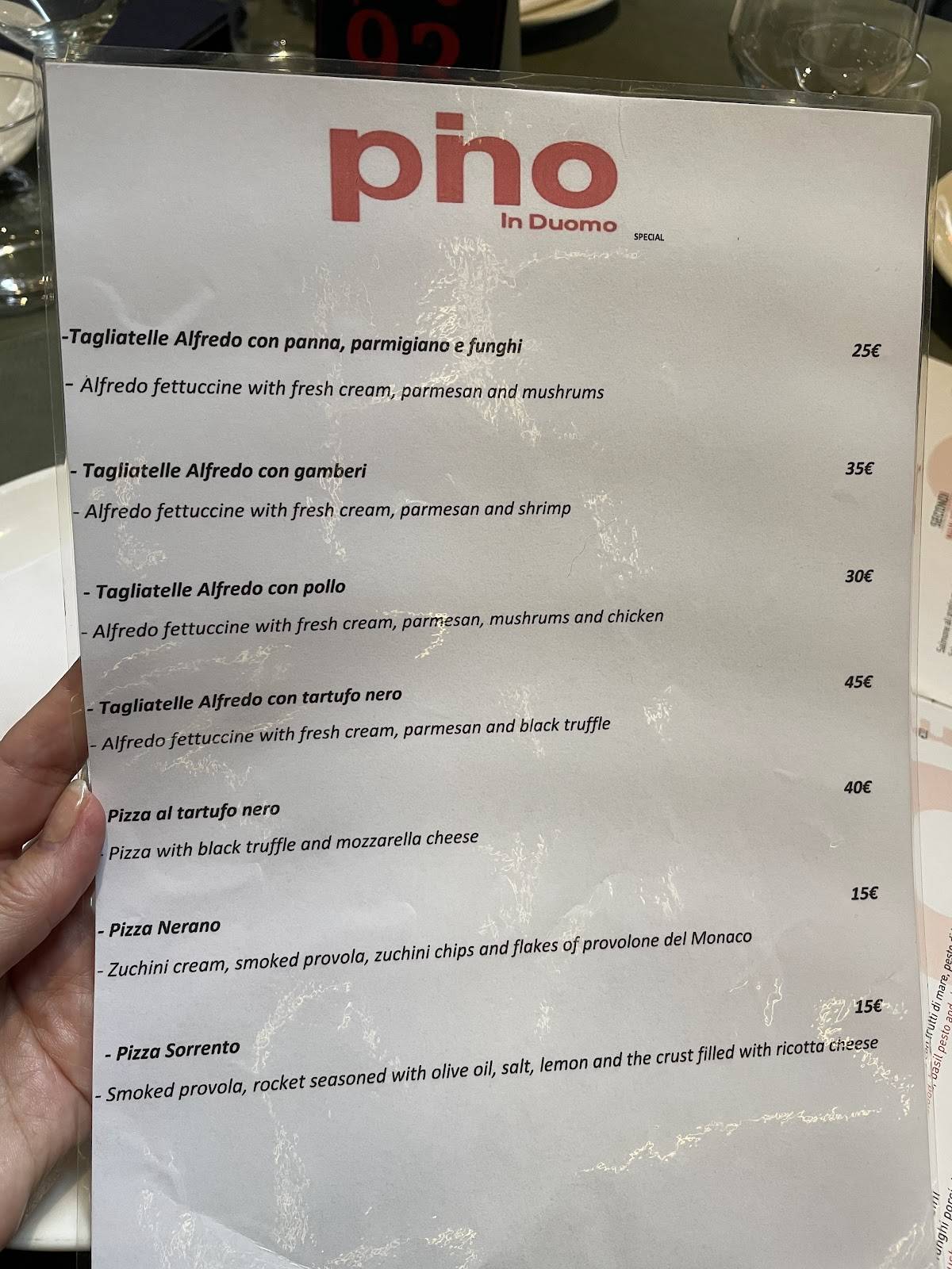 Menu di Da Regina 1985 