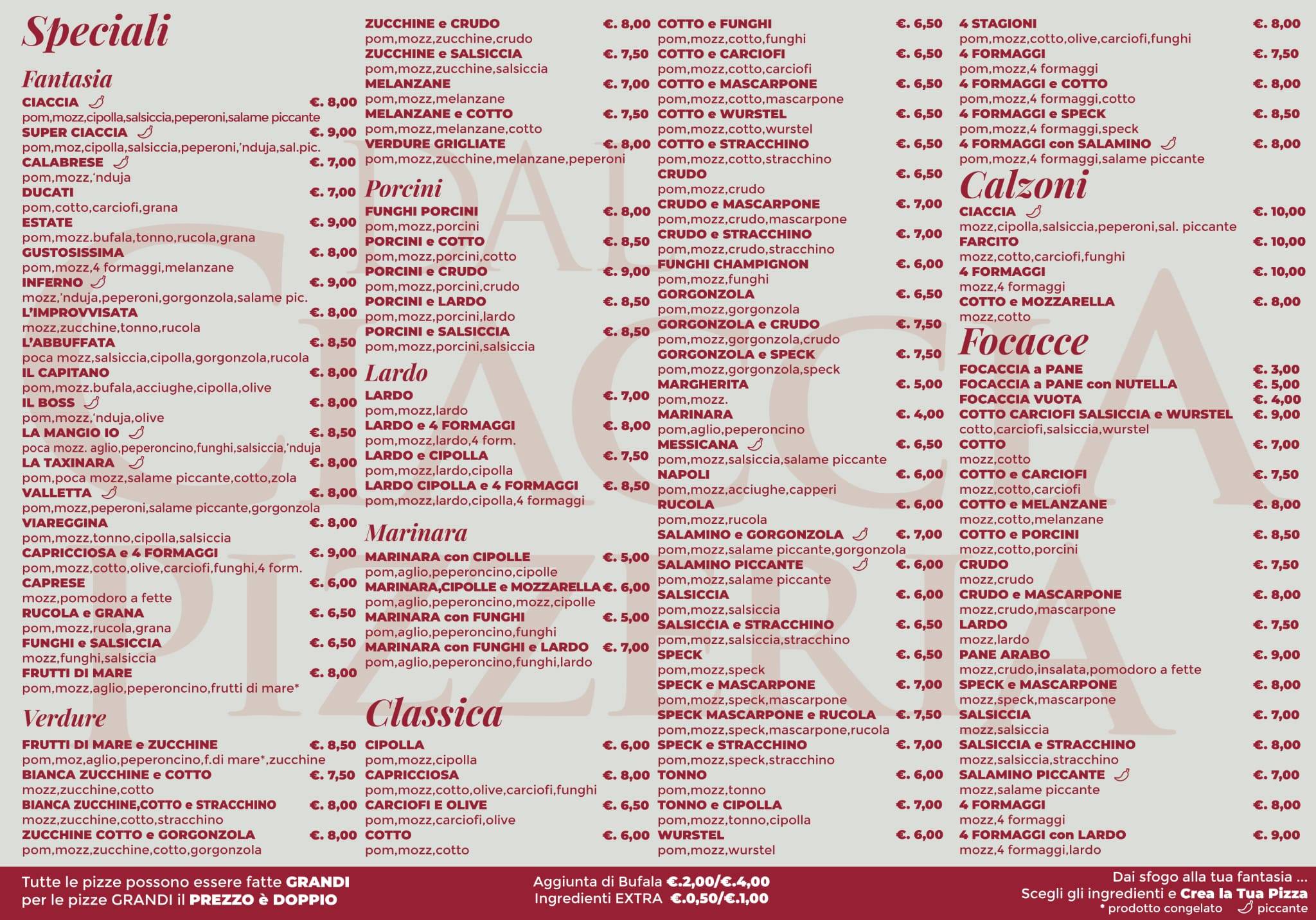 Menu di Pizzeria Dal Ciaccia 