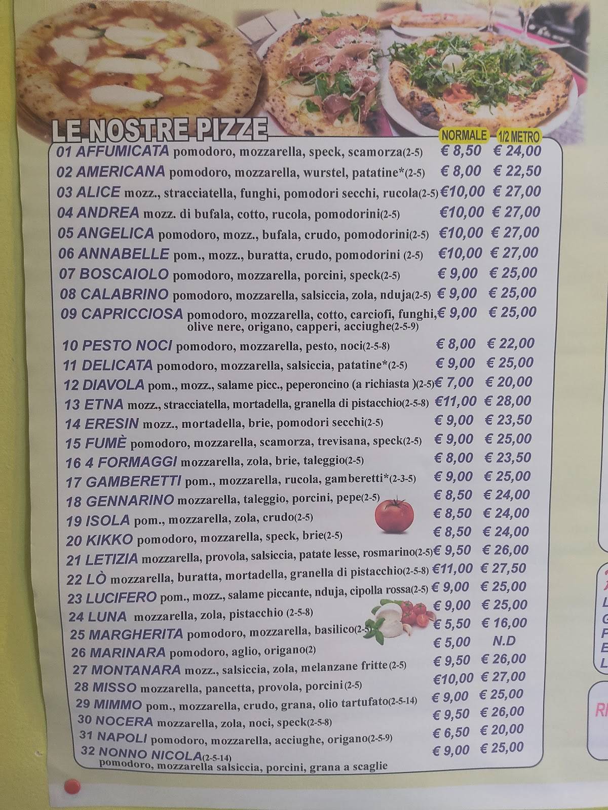 Menu di Pizzeria L'Angolo del Sud 
