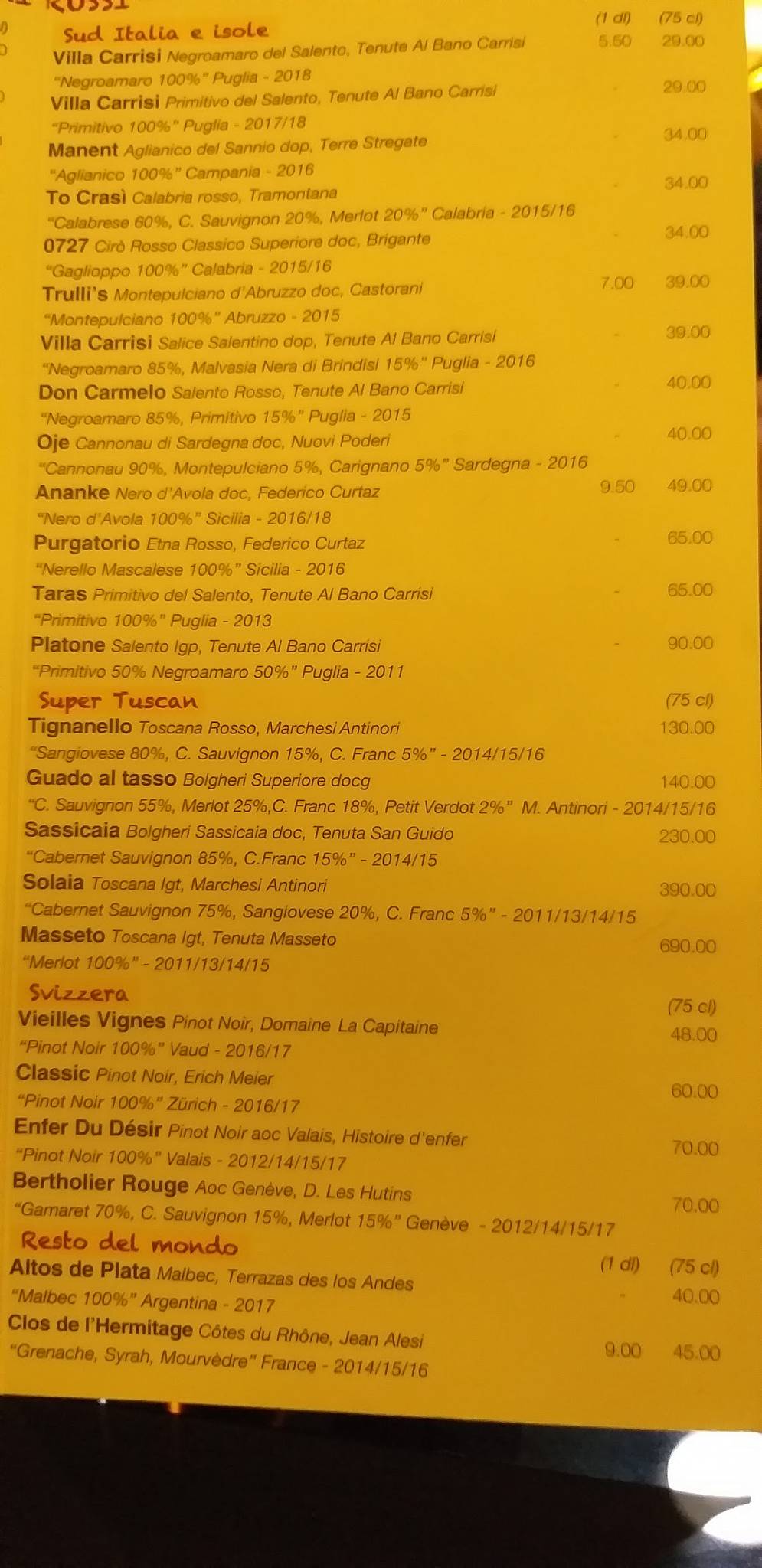 Menu di Luigia Lausanne 