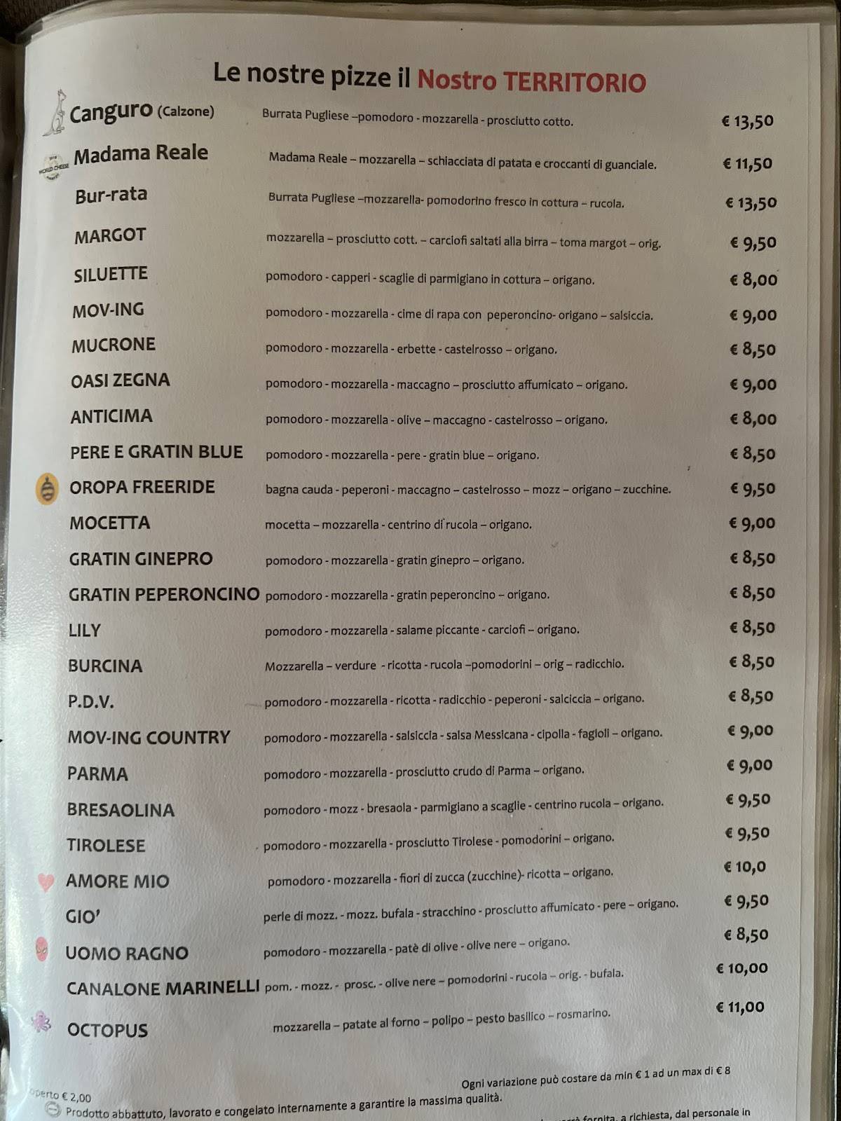 Menu di Pizzeria Mov-Ing 