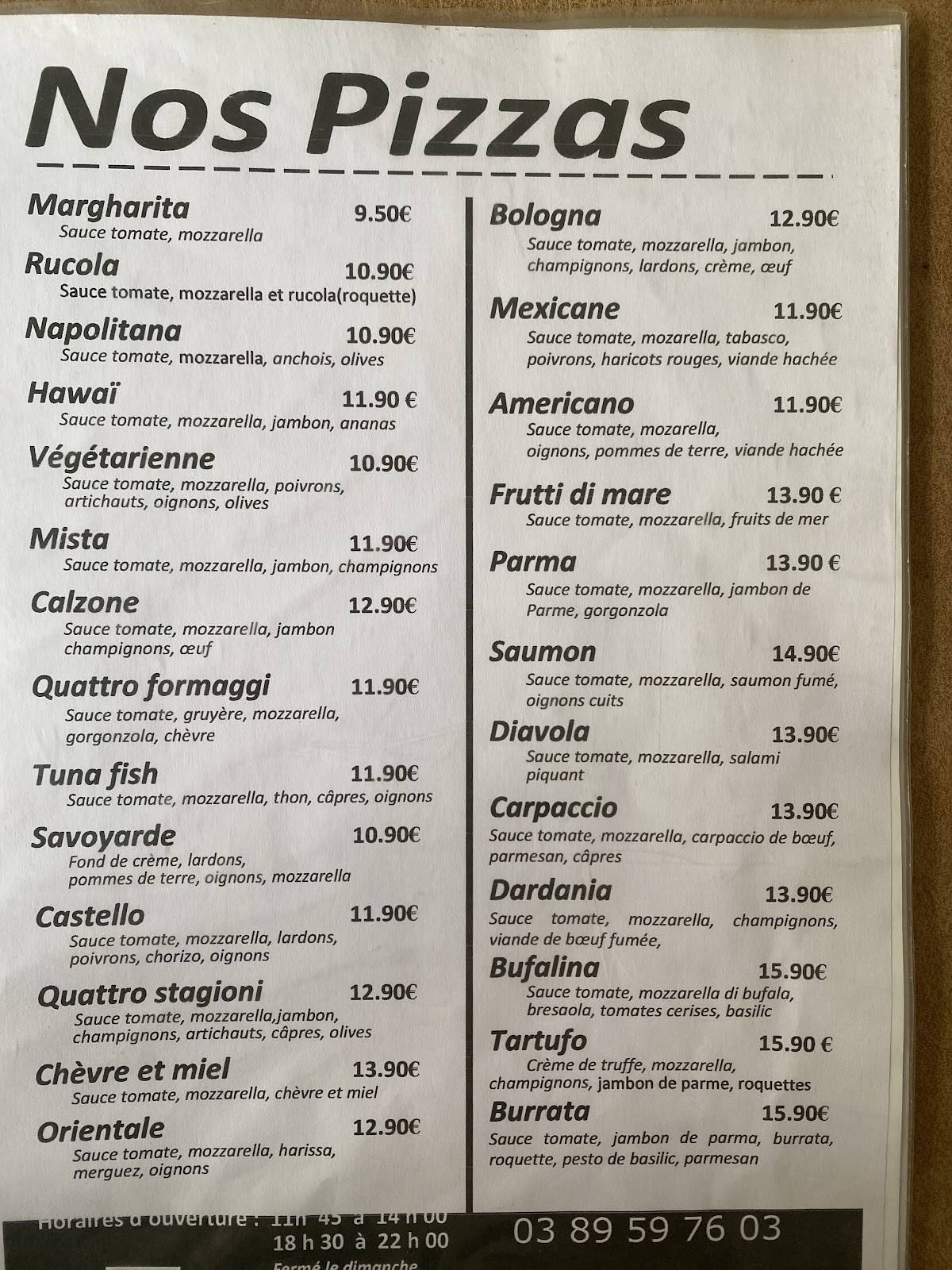 Menu de Pizzeria Napoli