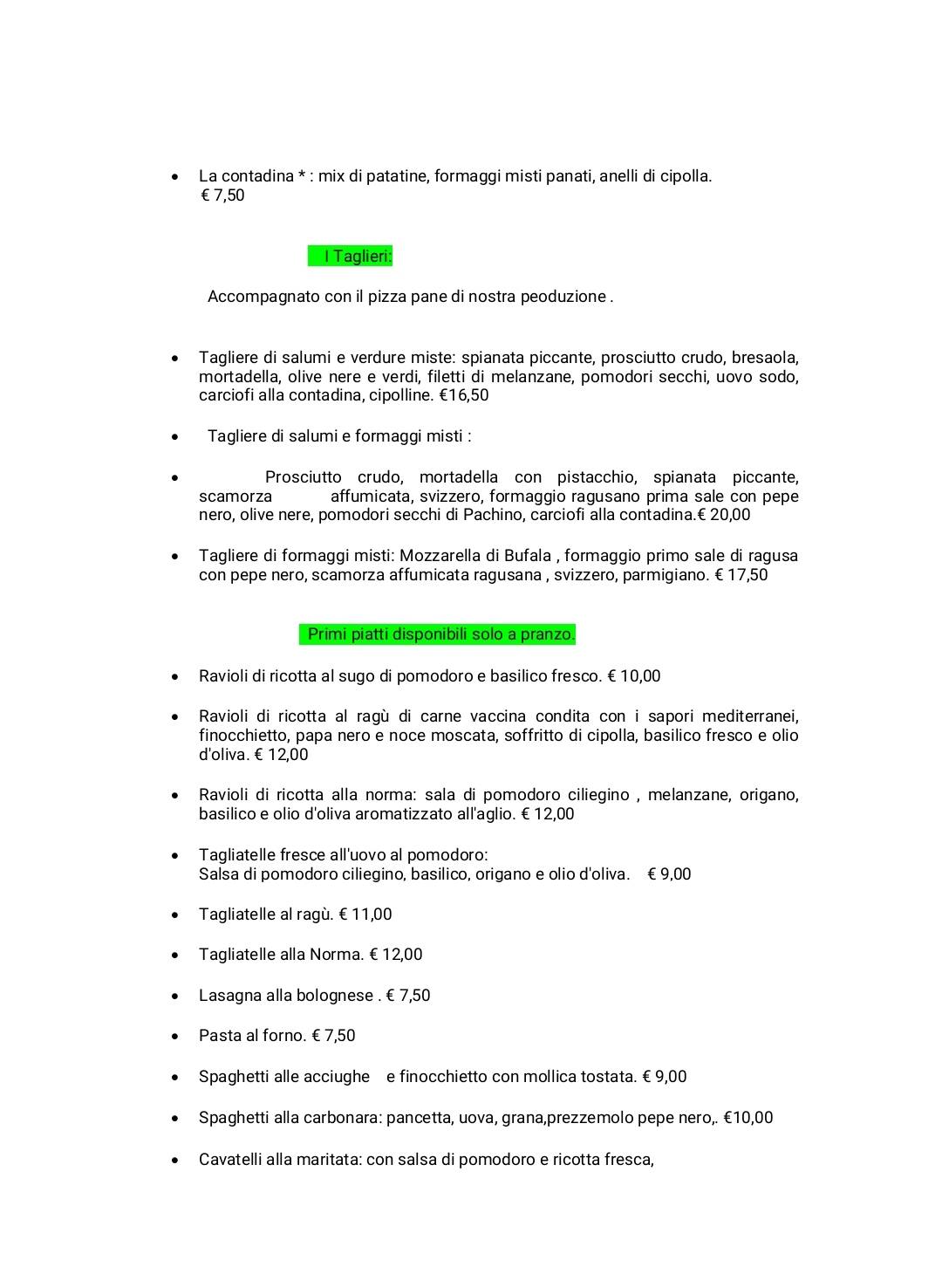 Menu di Pizzeria Nonna Maria Frazzata & co. Since 1951 