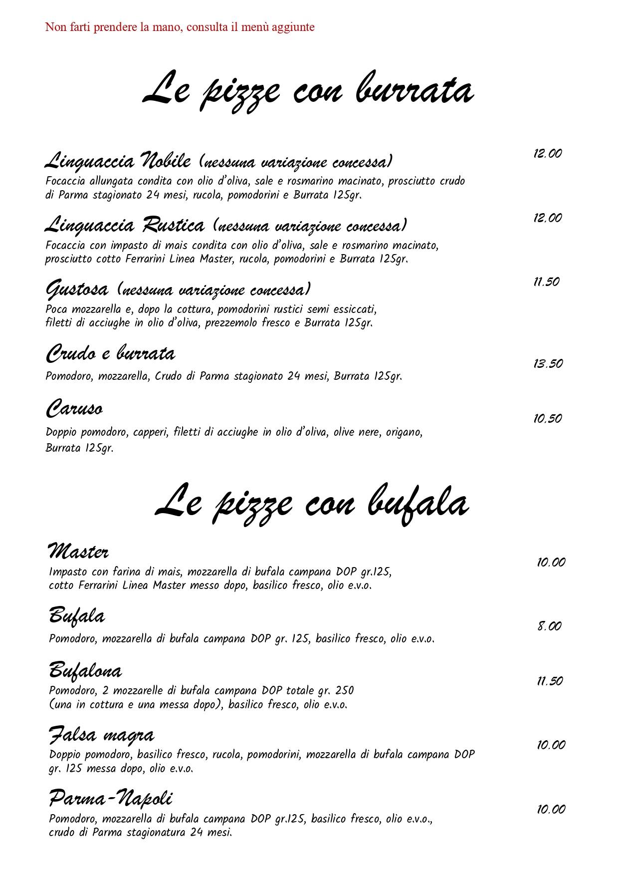 Menu di Pizzeria Paderna 