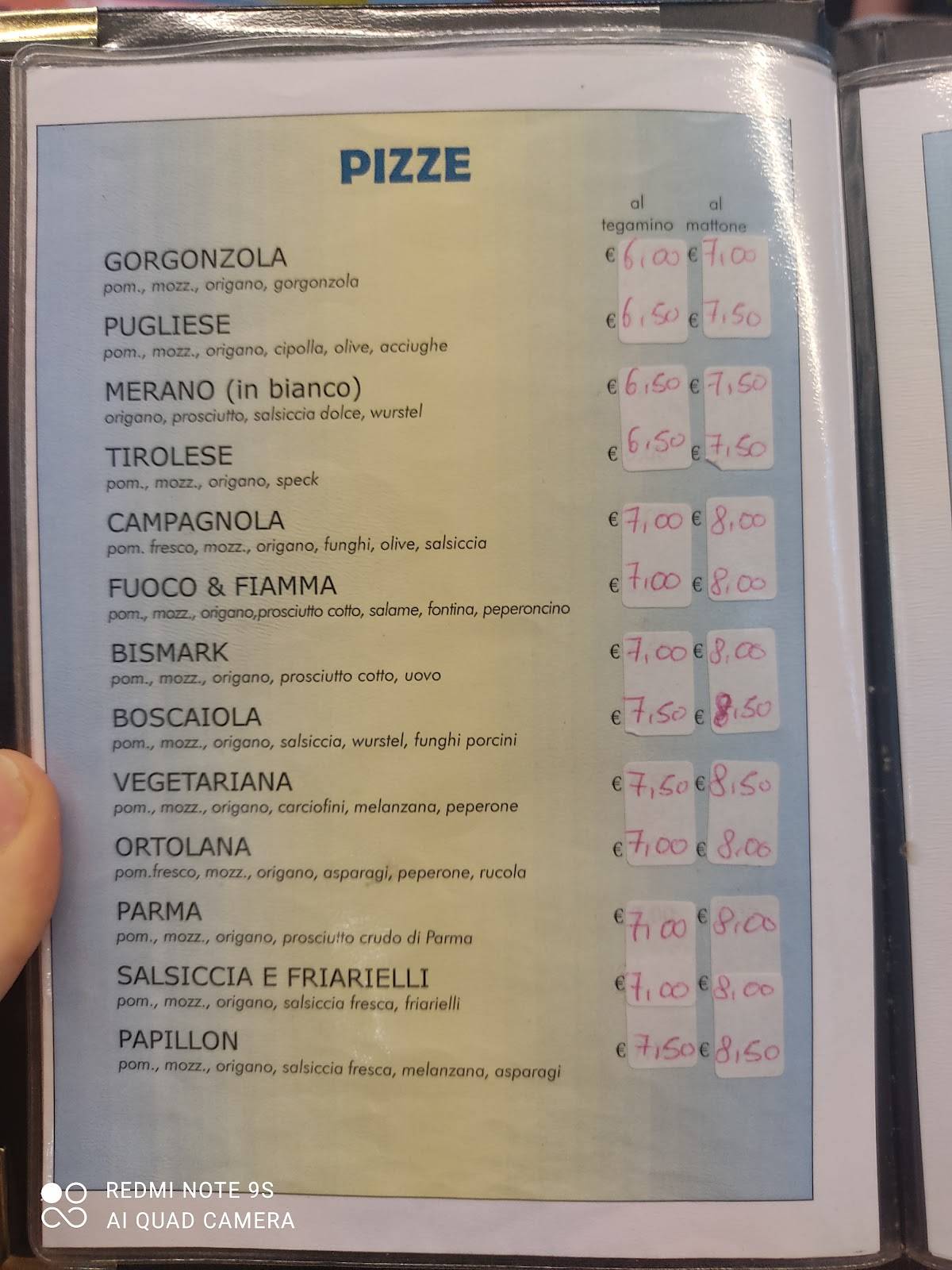 Menu di Pizzeria Papillon 