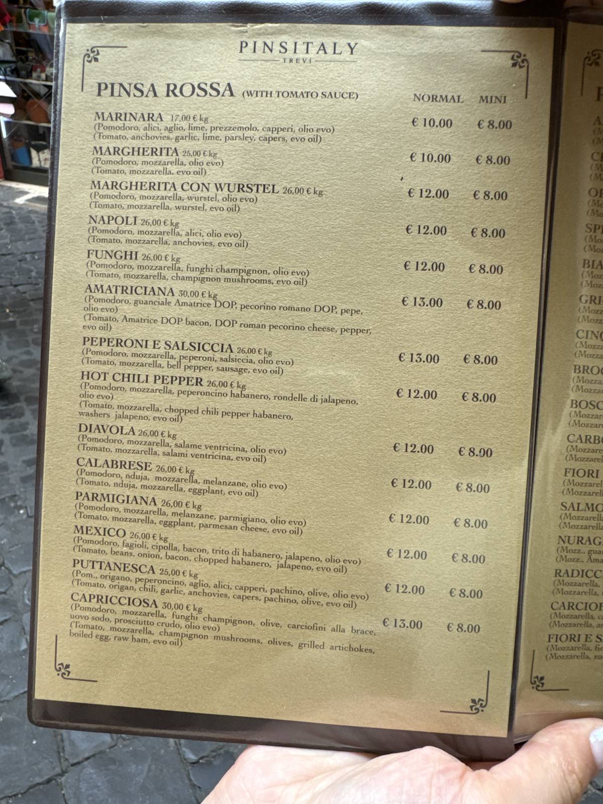 Menu di Pinsitaly Trevi 