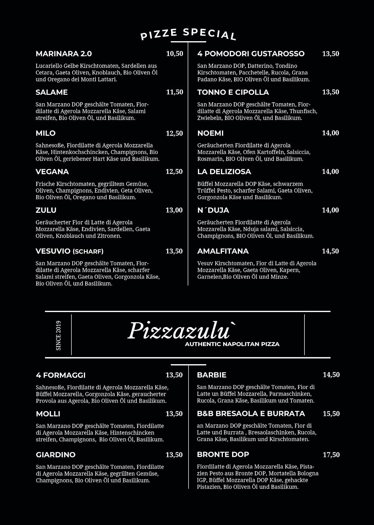 Pizza Zulu Karte