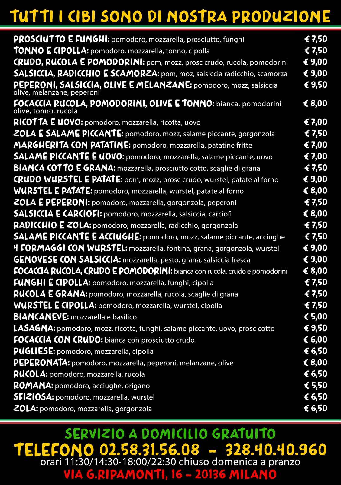 Menu di Pizza e Pasta 