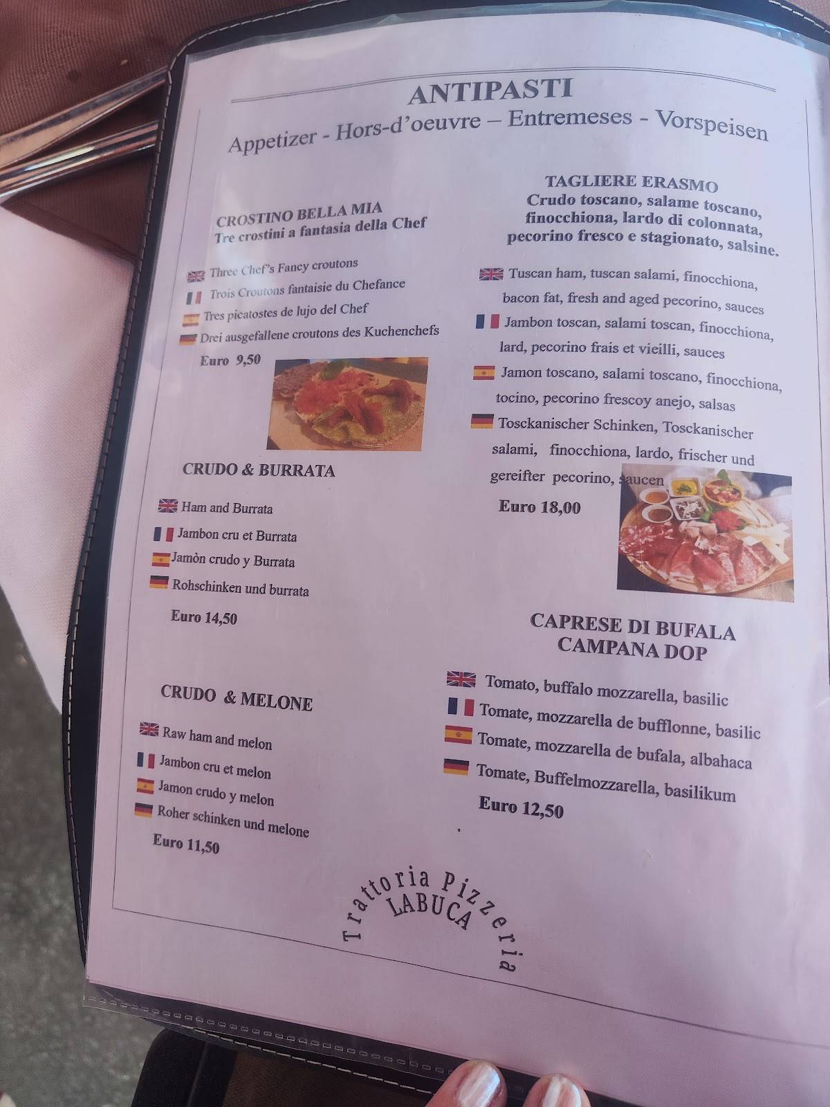 Menu di Pizzeria Trattoria La Buca 
