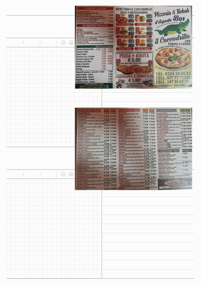 Menu di Pizzeria e Kebab Il Coccodrillo 