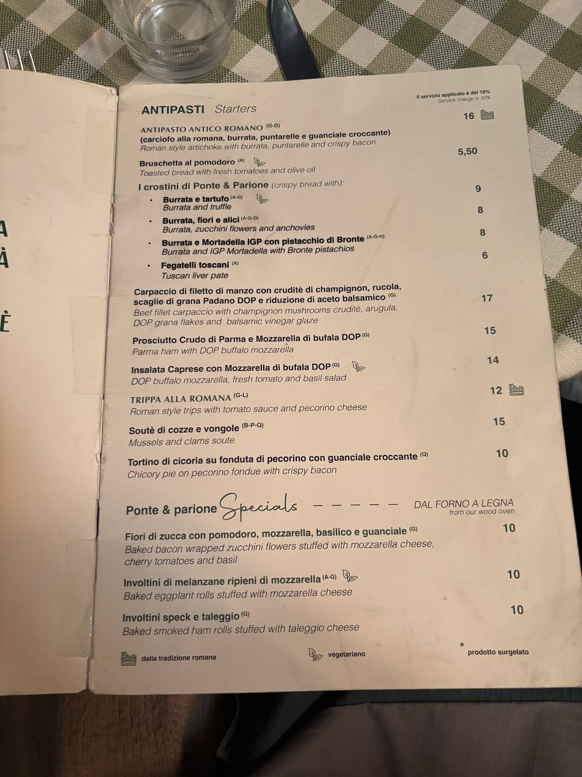 Menu di Ponte e Parione - Ristorante Piazza Navona 