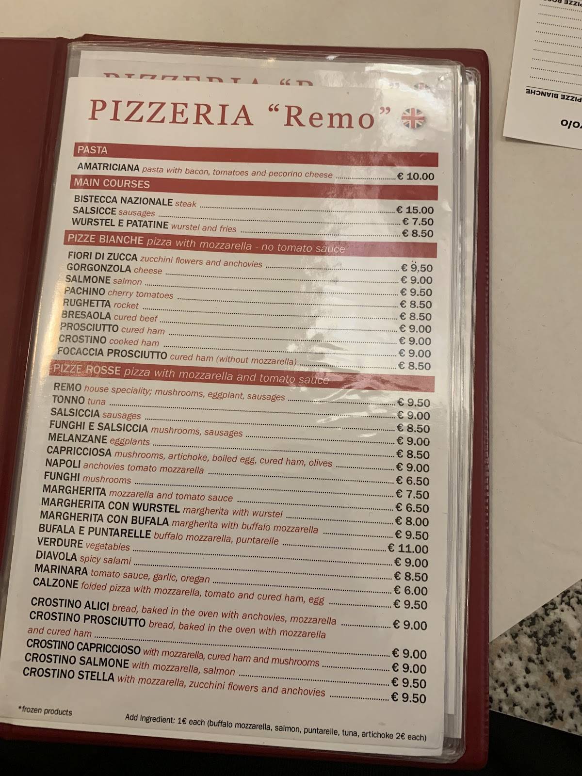Menu di Pizzeria Remo A Testaccio 