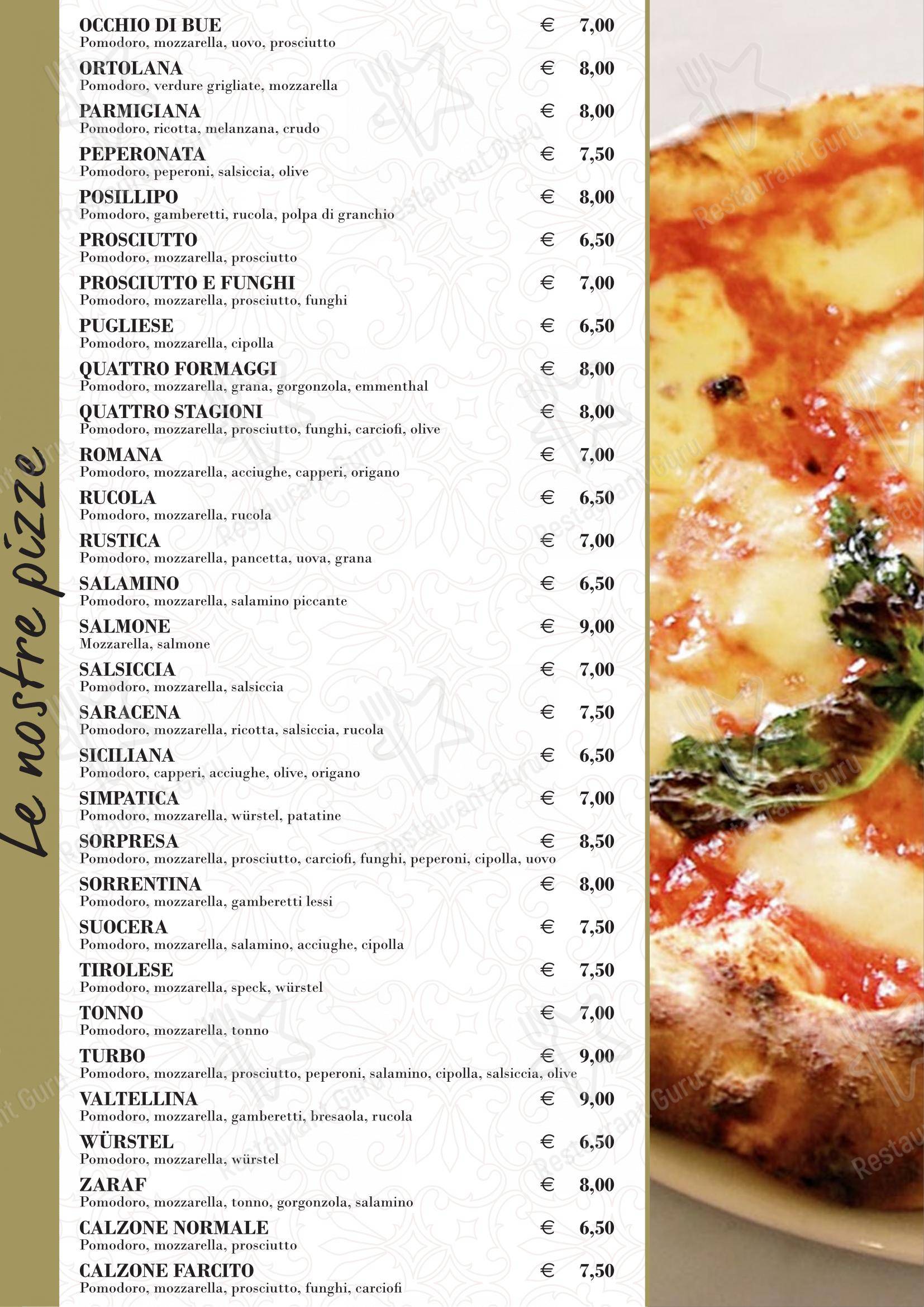 Menu bar per Pizzeria Ristorante La Rosa dei Venti in Rezzato