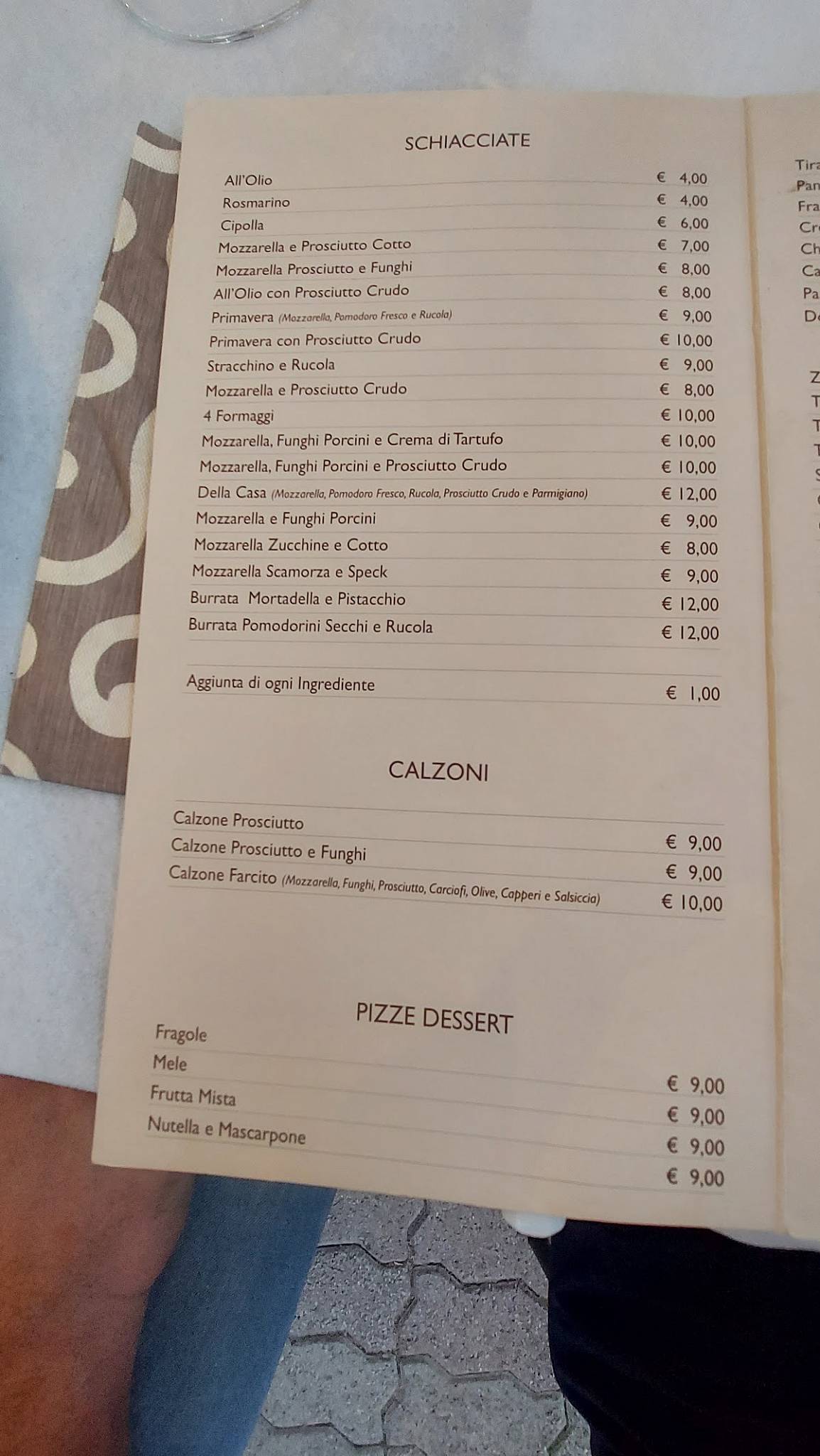 Menu di Pizzeria Ristorante Maroni Di Maroni Daniela 