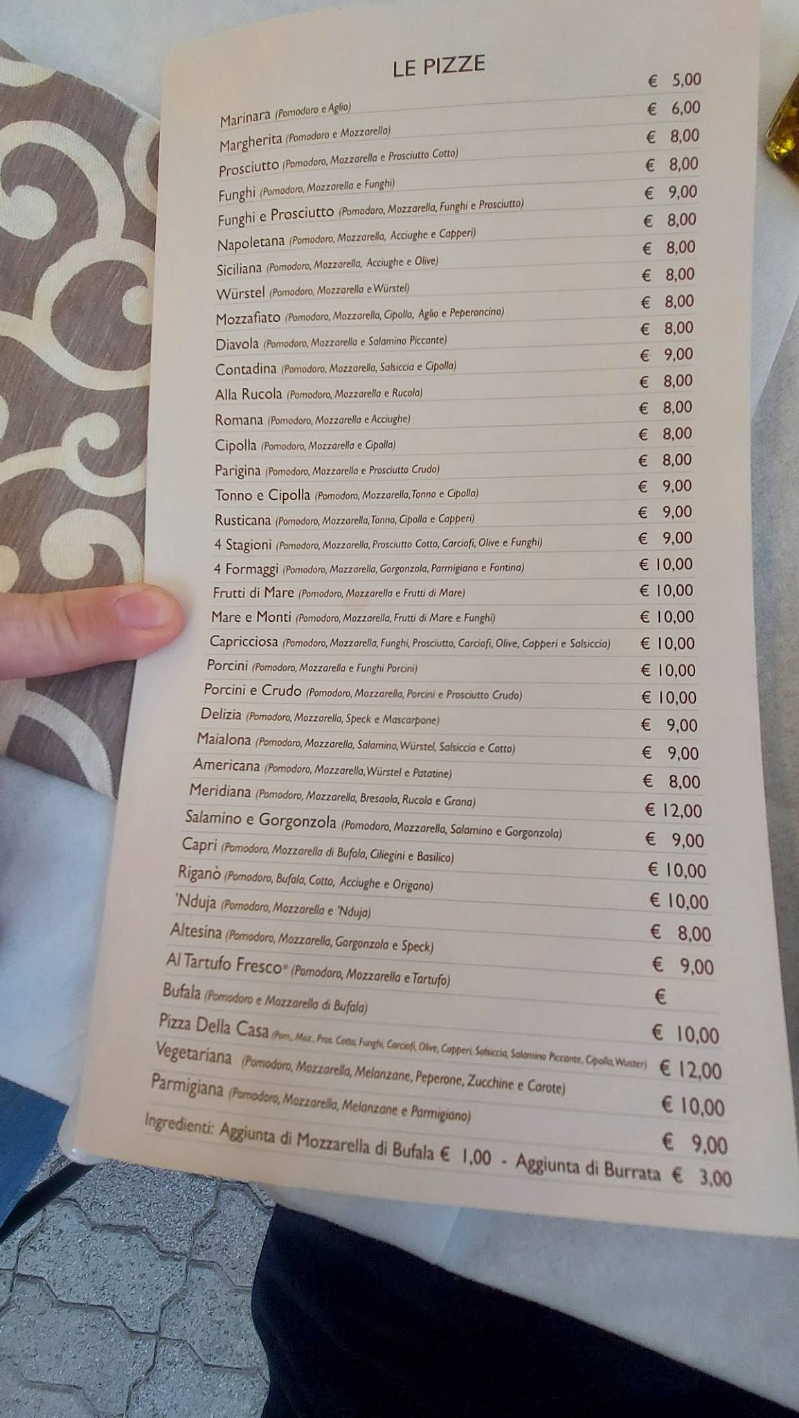 Menu di Pizzeria Ristorante Maroni Di Maroni Daniela 