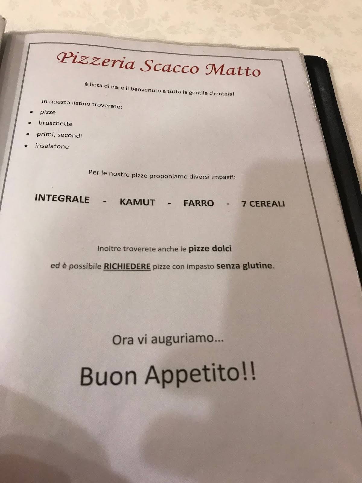 Menu di Pizzeria Ristorante Scacco Matto 