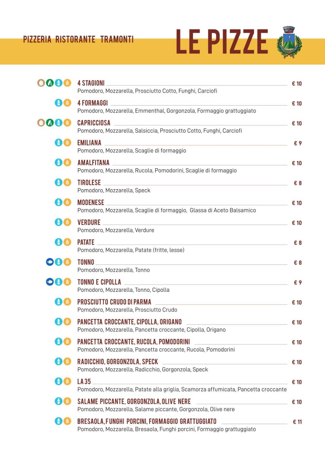 Menu di Pizzeria Ristorante Tramonti Modena 