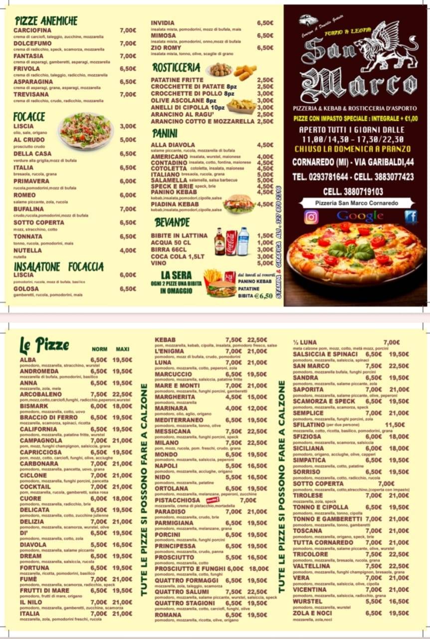Menu di Pizzeria San - Marco 