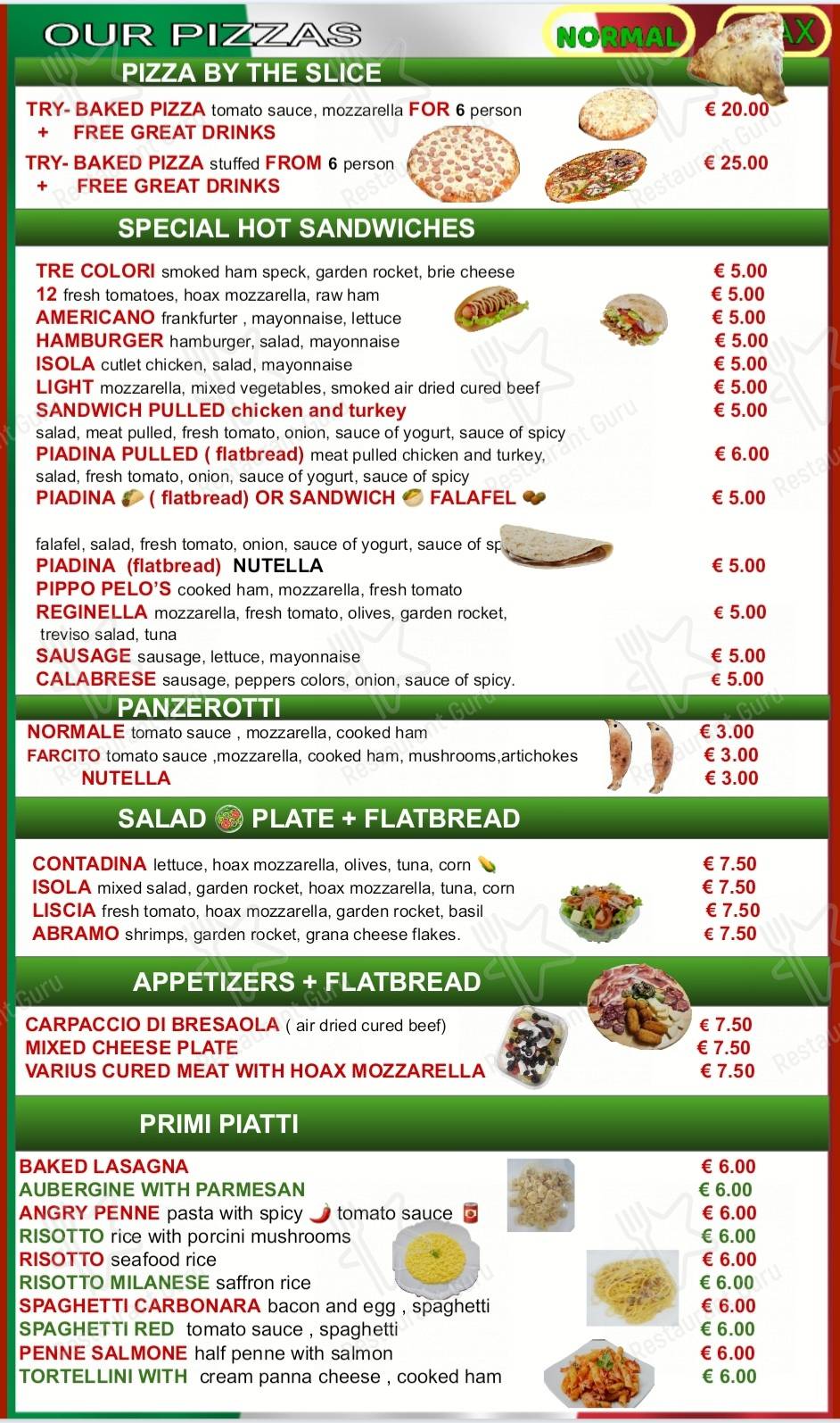 Menu di Pizzeria Tre Colori Milano - pasti e bevande