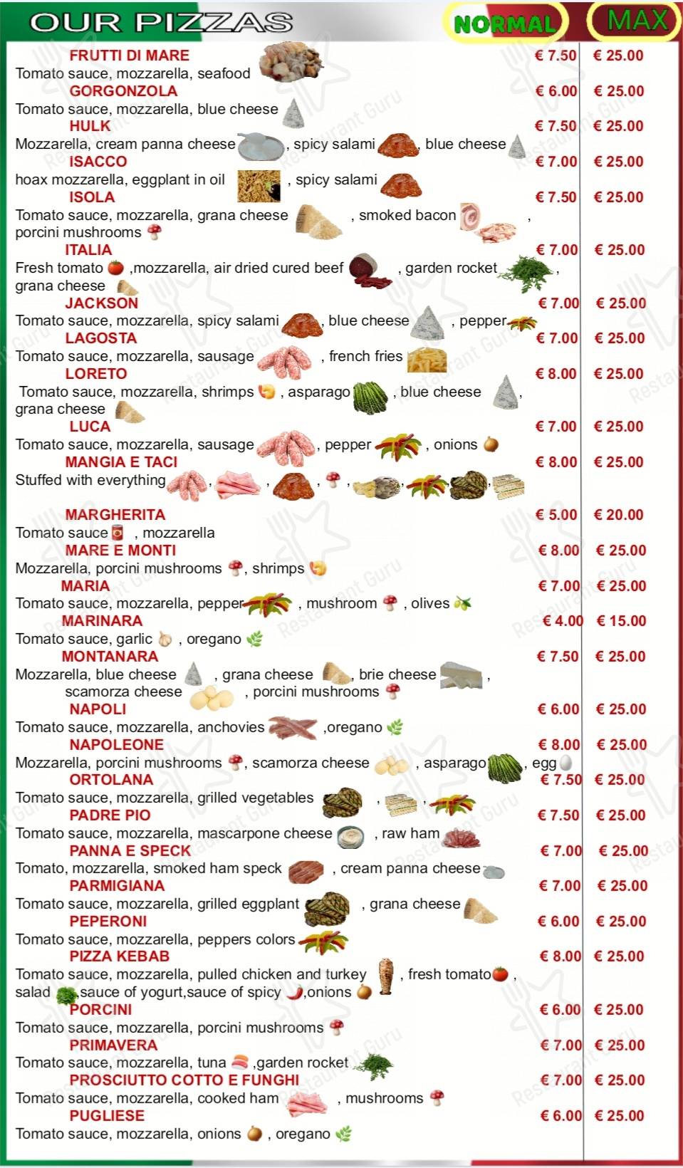 Menu di Pizzeria Tre Colori Milano - piatti e bevande