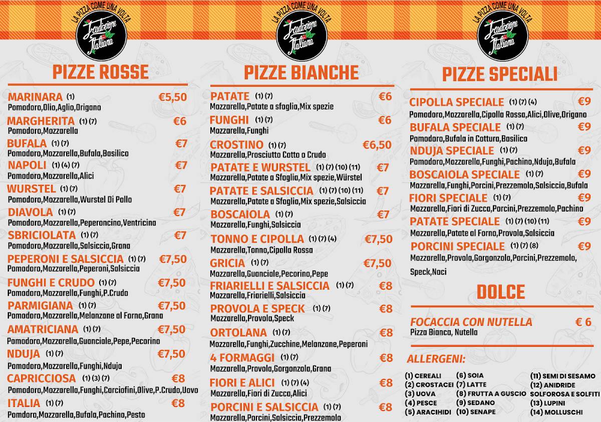 Menu di Pizzeria Tradizione Italiana 
