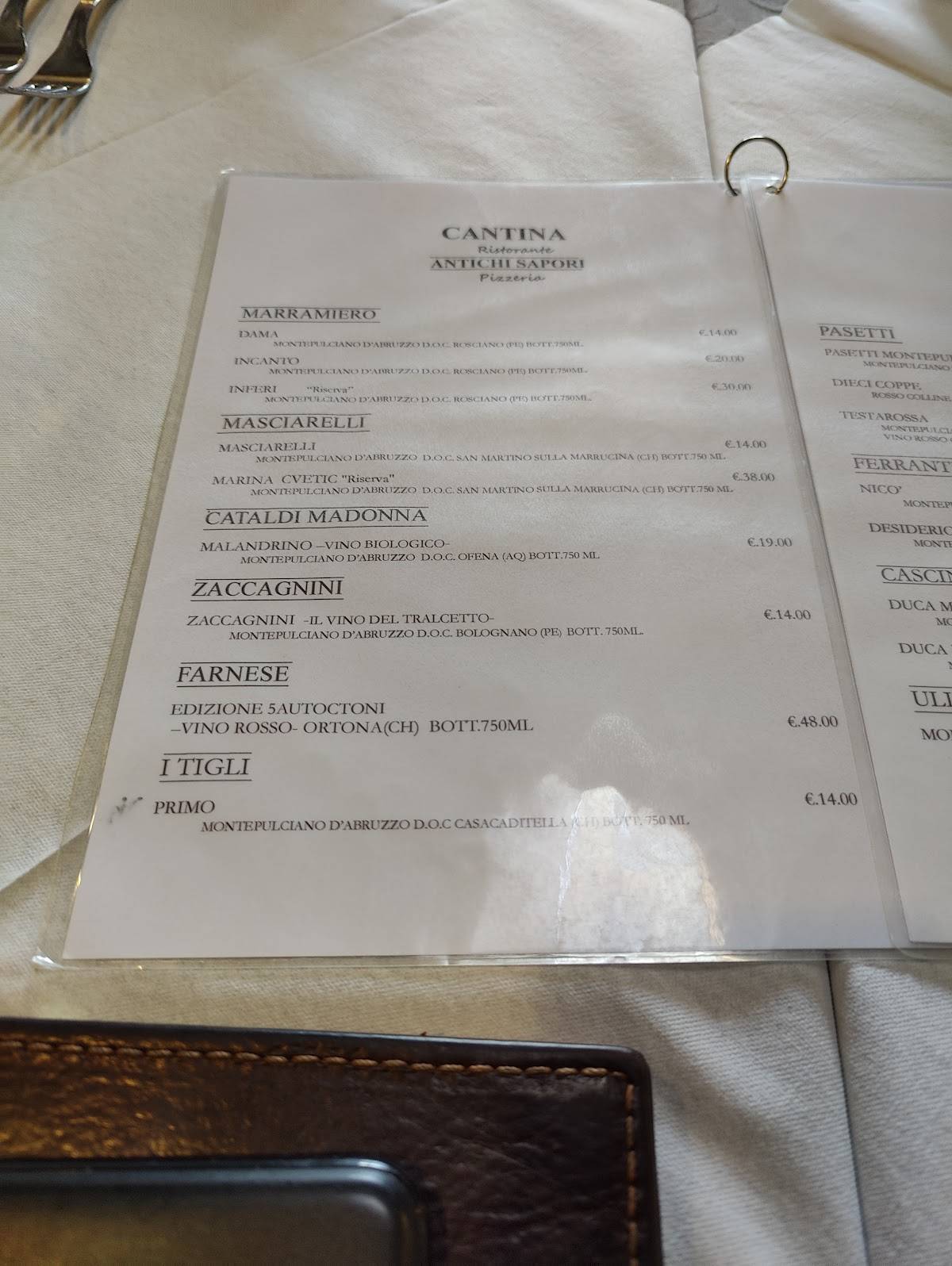 Menu di Pizzeria Trattoria Antichi Sapori Con Forno A Legna E Cucina Tipica 