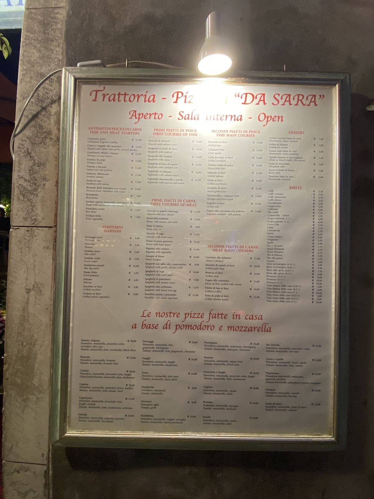 Menu di Trattoria Pizzeria da Sara 
