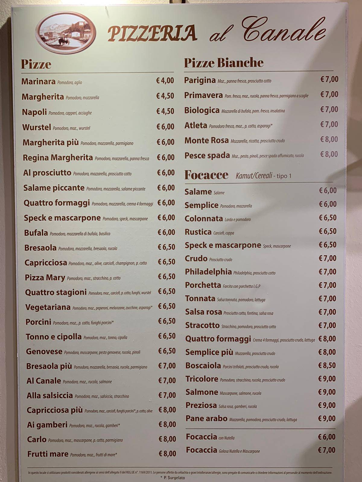 Menu di Pizzeria Al Canale 